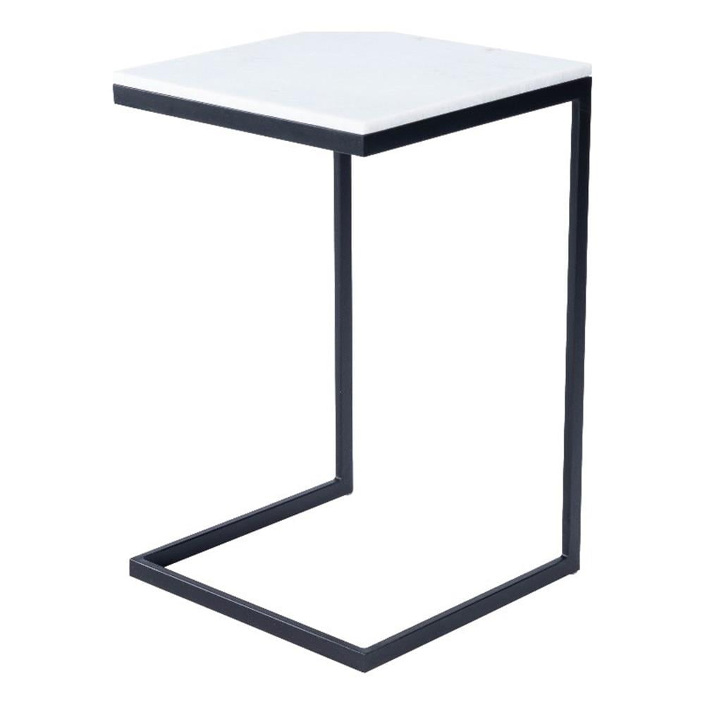 Cleo Modern C-Shape Black Iron & White Marble End Table