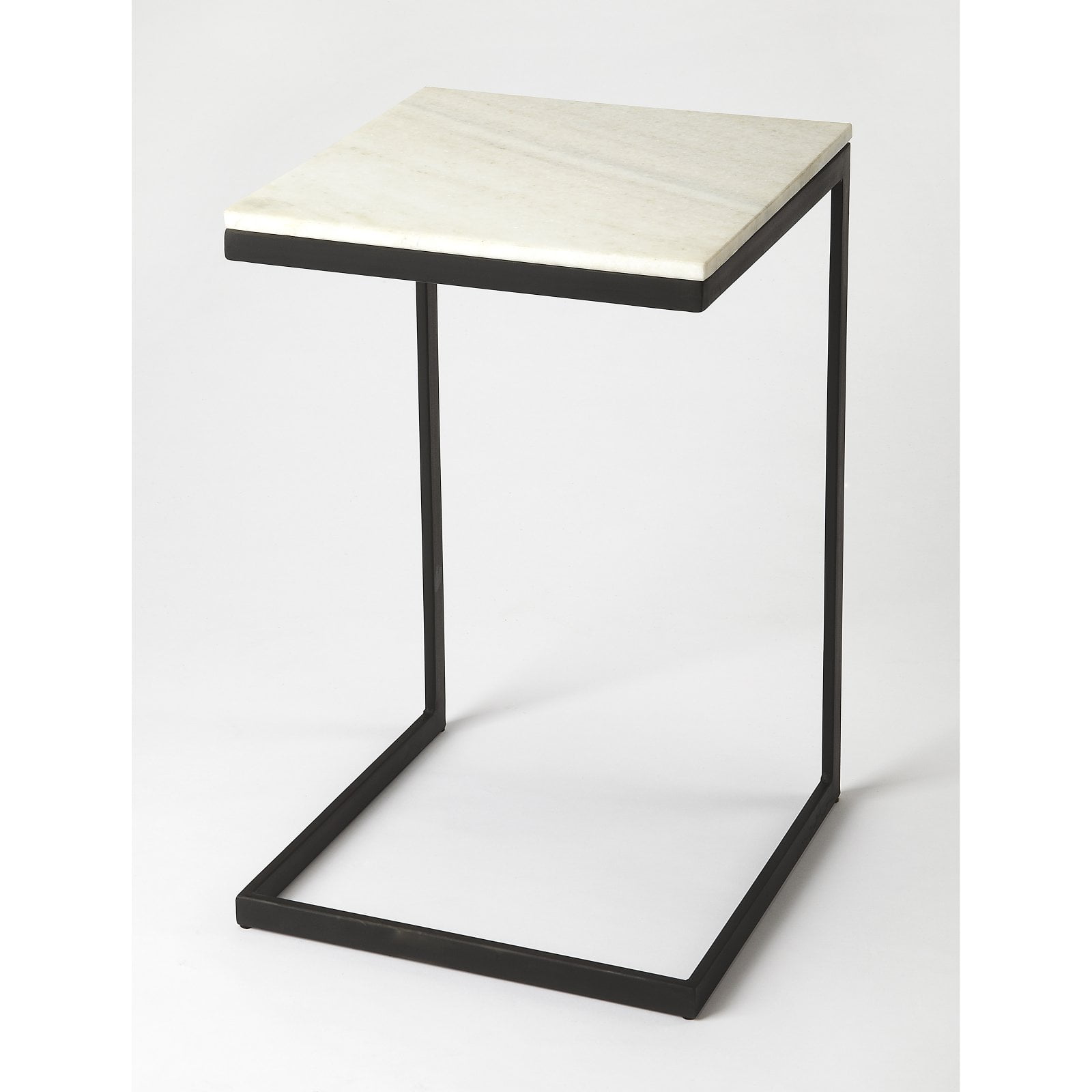 Cleo Modern C-Shape Black Iron & White Marble End Table