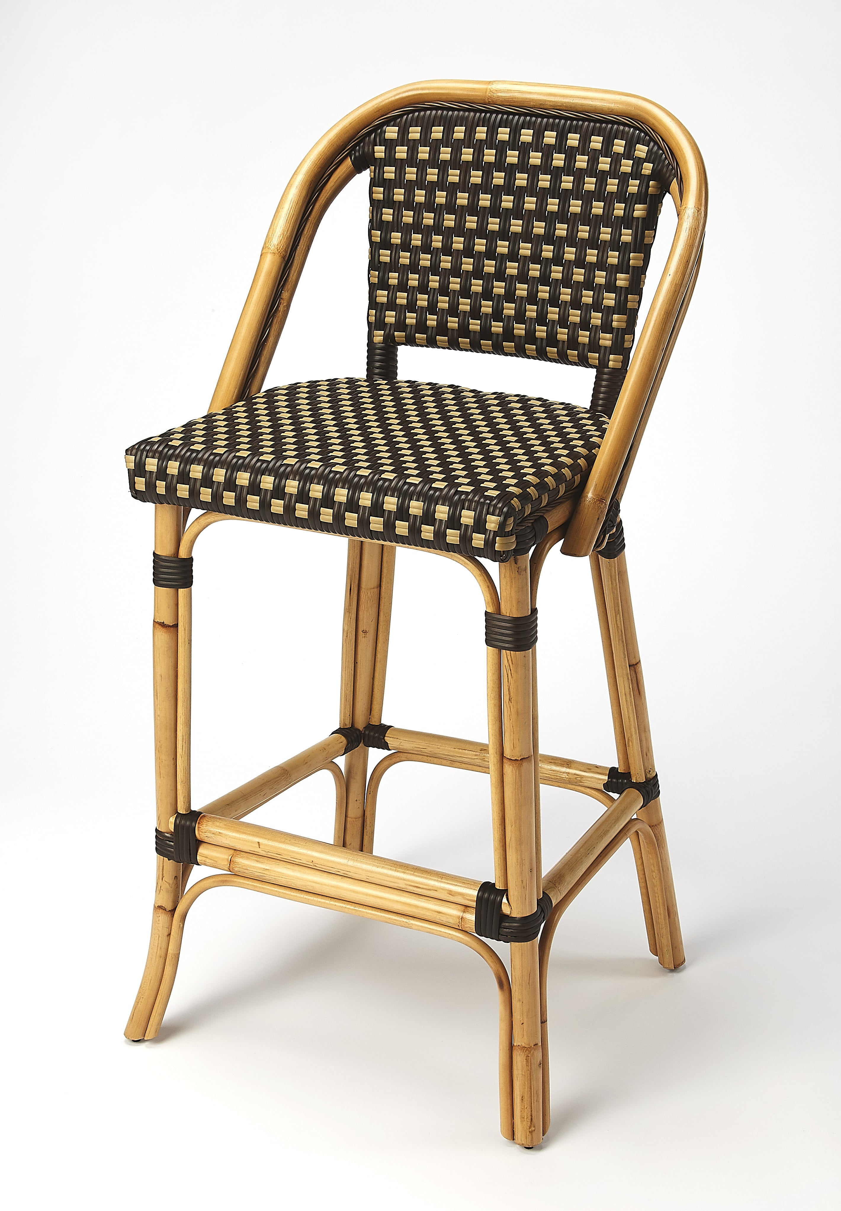 Lila Coastal Dark Brown Rattan Armless Bar Stool