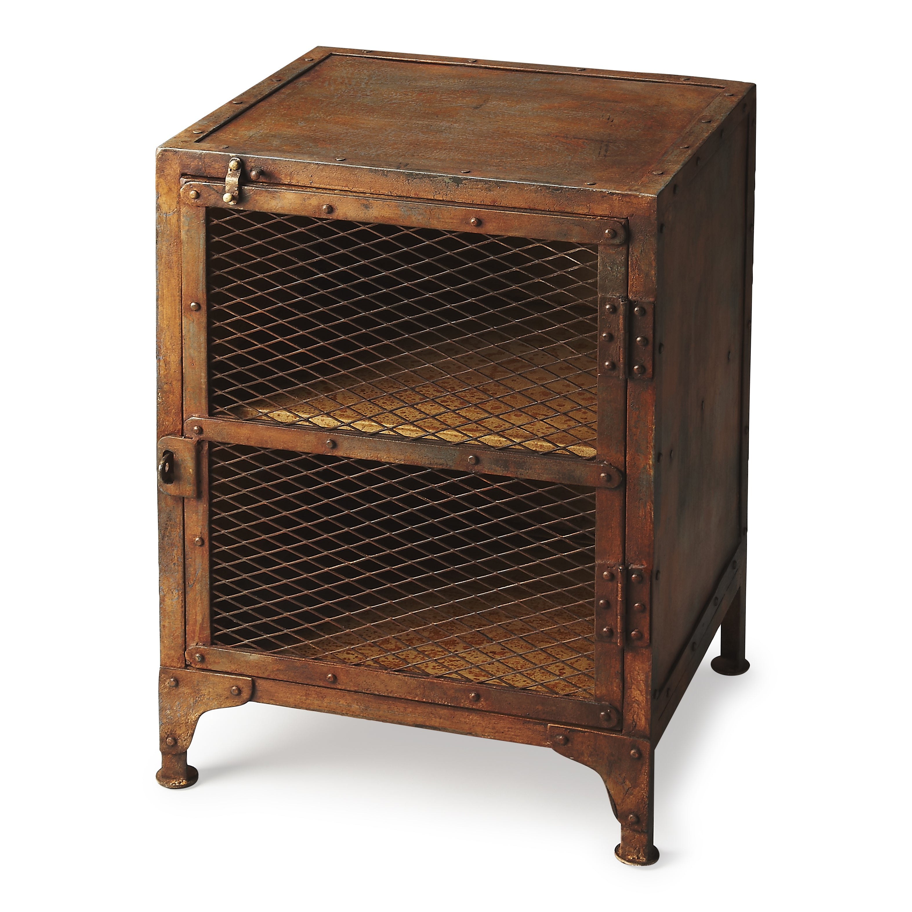 Rust Brown Industrial Metal Chairside Chest with Storage