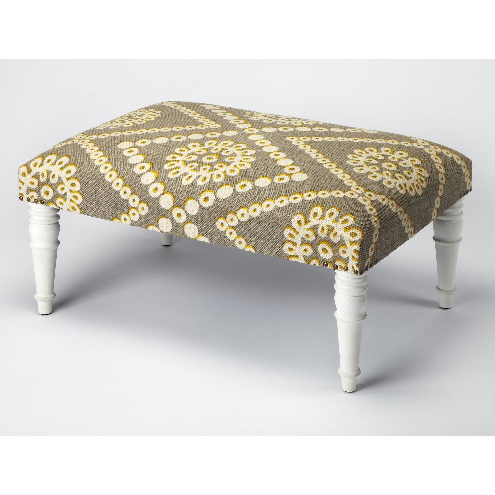 Lucinda Multicolor Upholstered Mango Wood Cocktail Ottoman