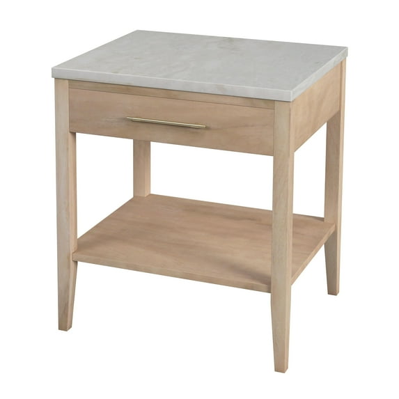 Mayfair 1 Drawer Wood and Marble Nightstand in Light Brown 5751455