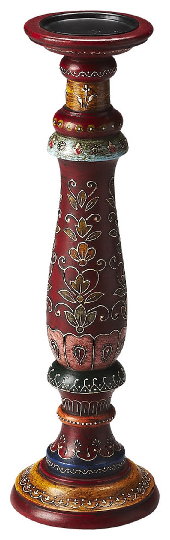 Meadow Traditional Hand-Painted Red Wooden Candle Holder
