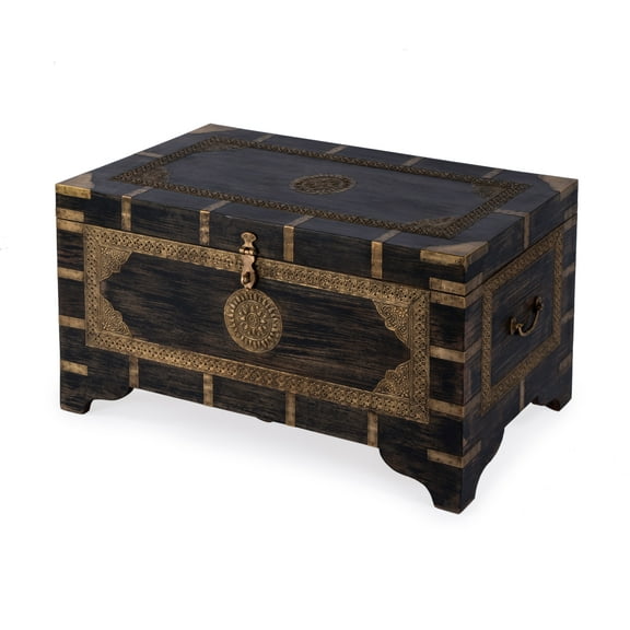 Butler Specialty Company Nador Brass Inlay Trunk Coffee Table - Antique Coffee