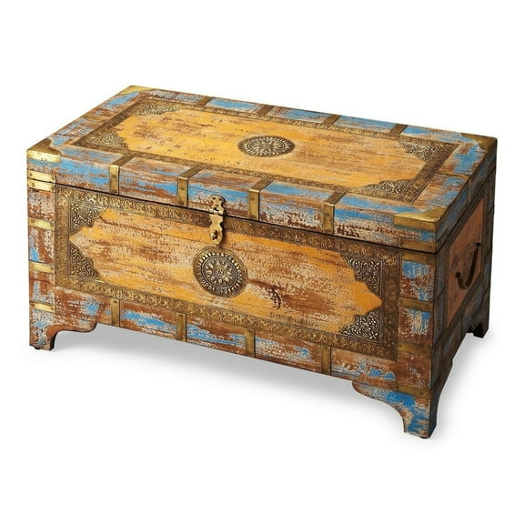 Butler Specialty Company Nador Painted Brass Inlay Wood Storage Trunk Multicolor