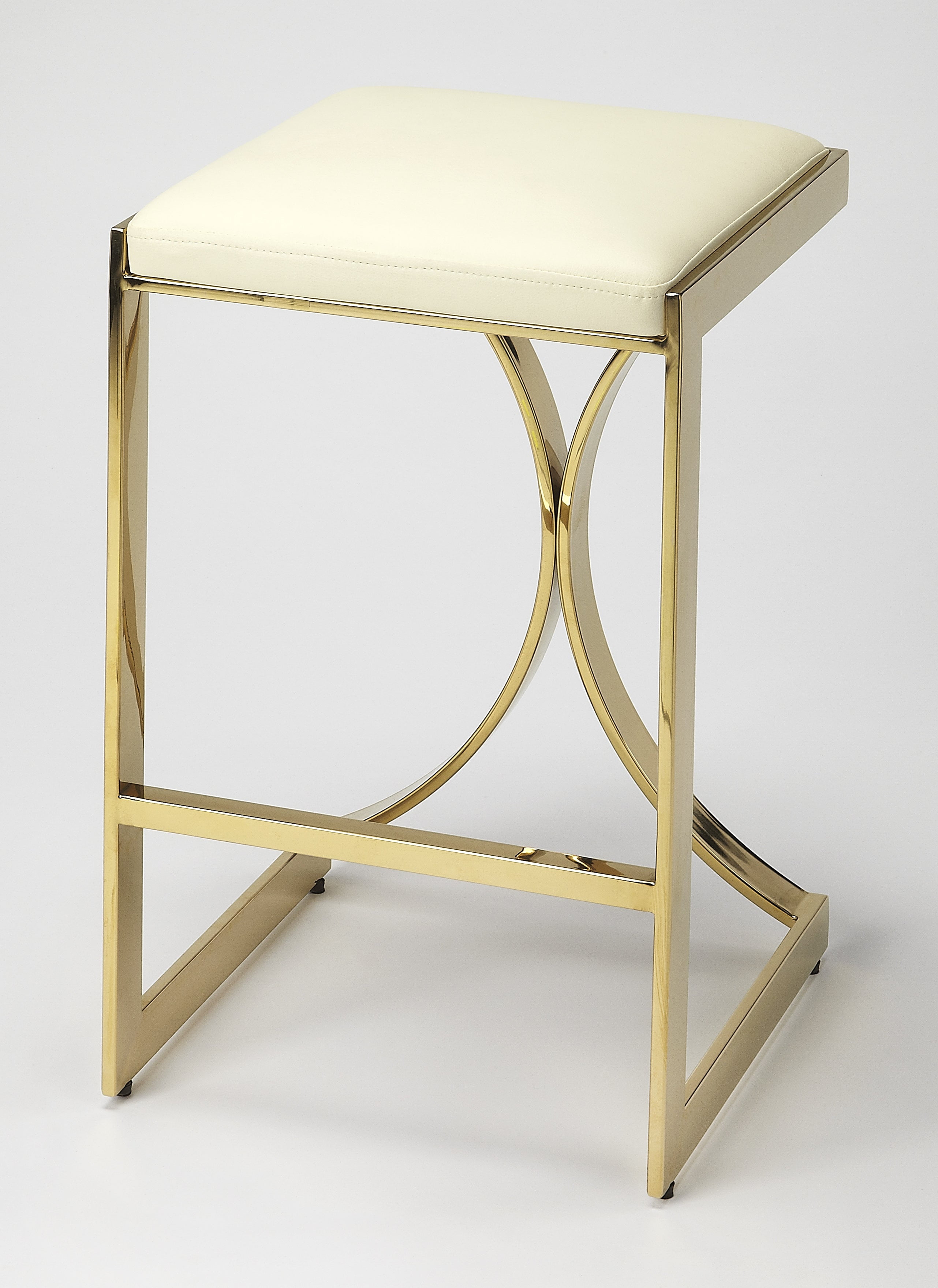 Elegance Gold 24" Backless Metal Counter Stool with Faux Leather Seat