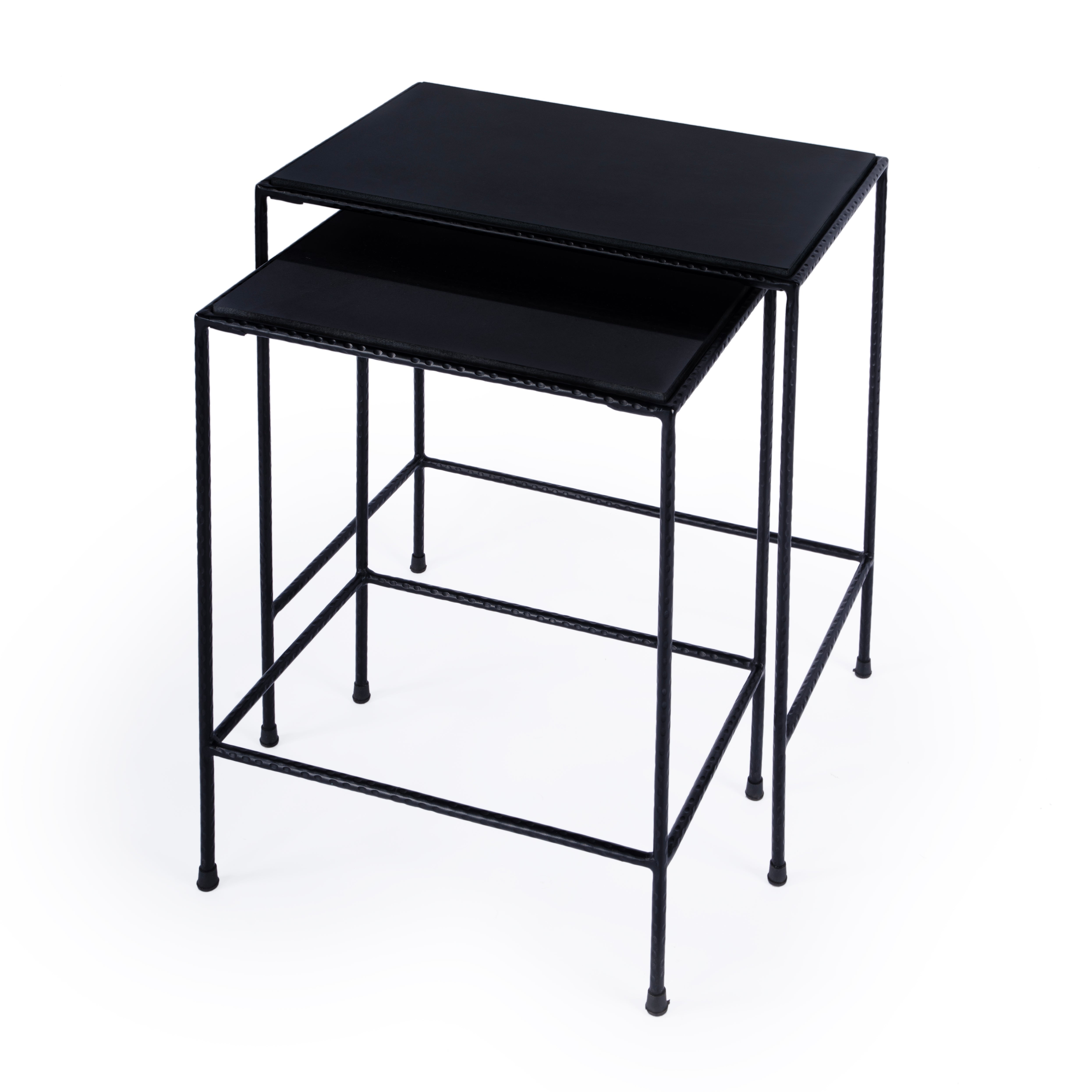 Black Granite and Iron Outdoor Nesting Tables