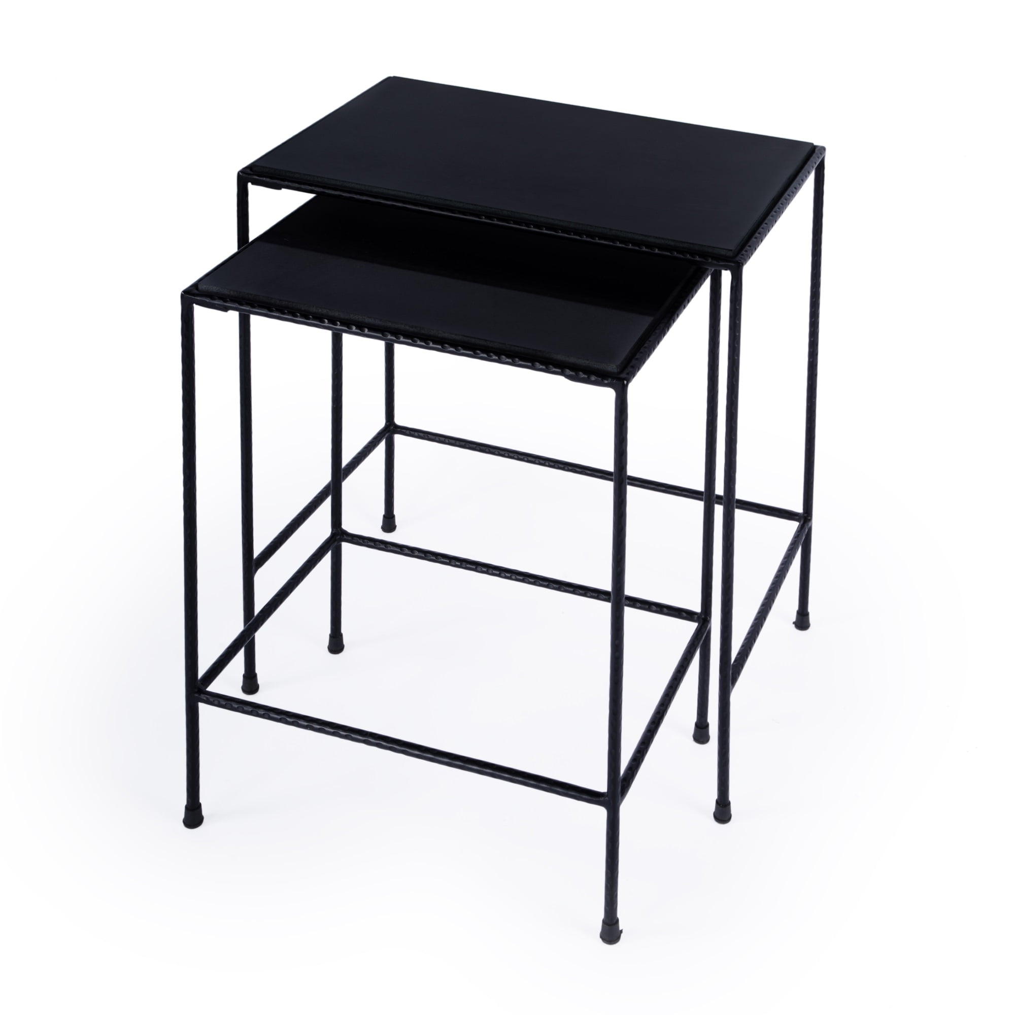 Black Granite and Iron Outdoor Nesting Tables