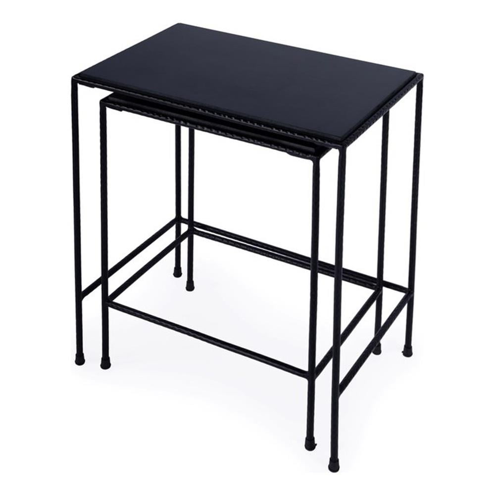 Black Granite and Iron Outdoor Nesting Tables