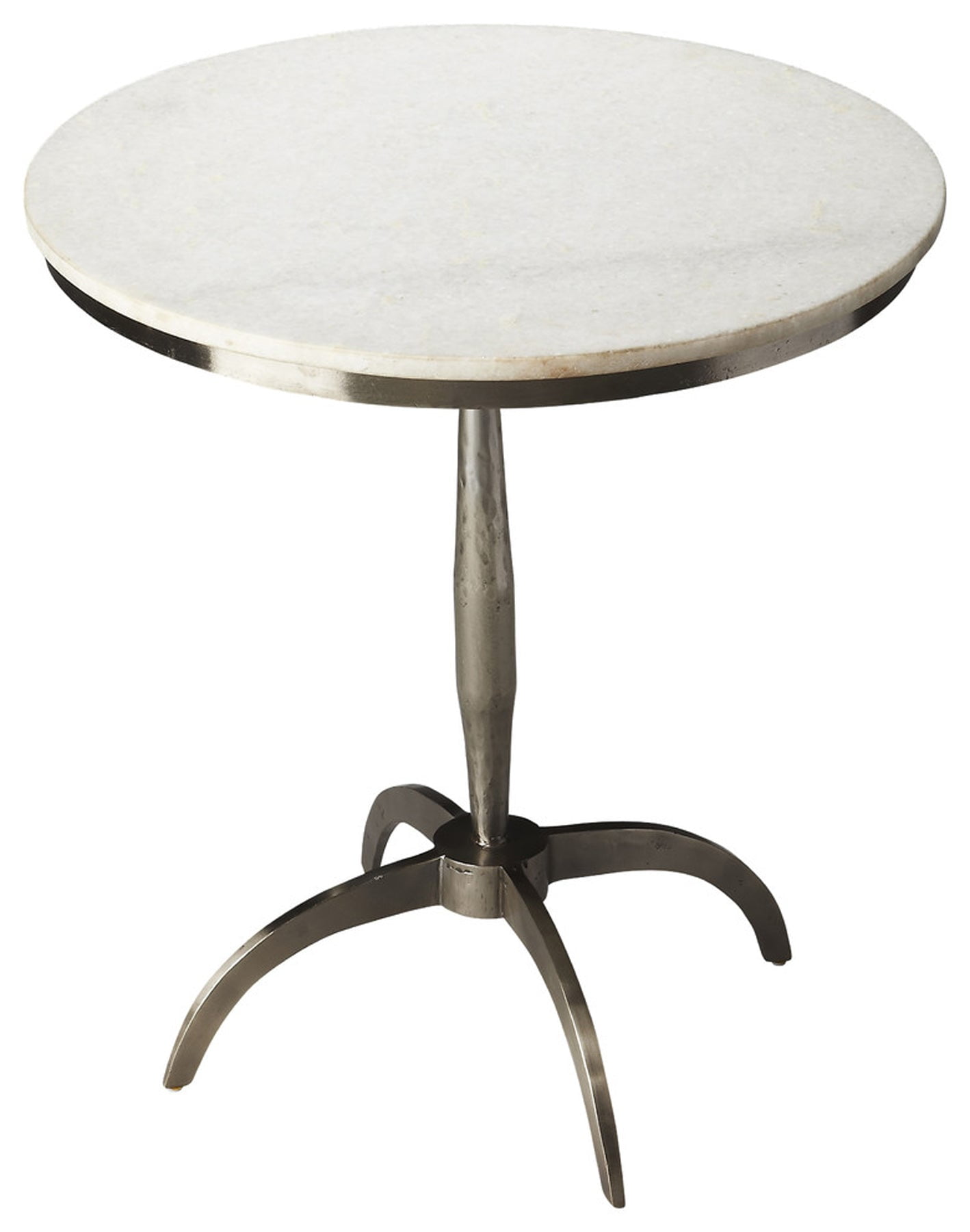 Petite White Marble and Iron Round Accent Table