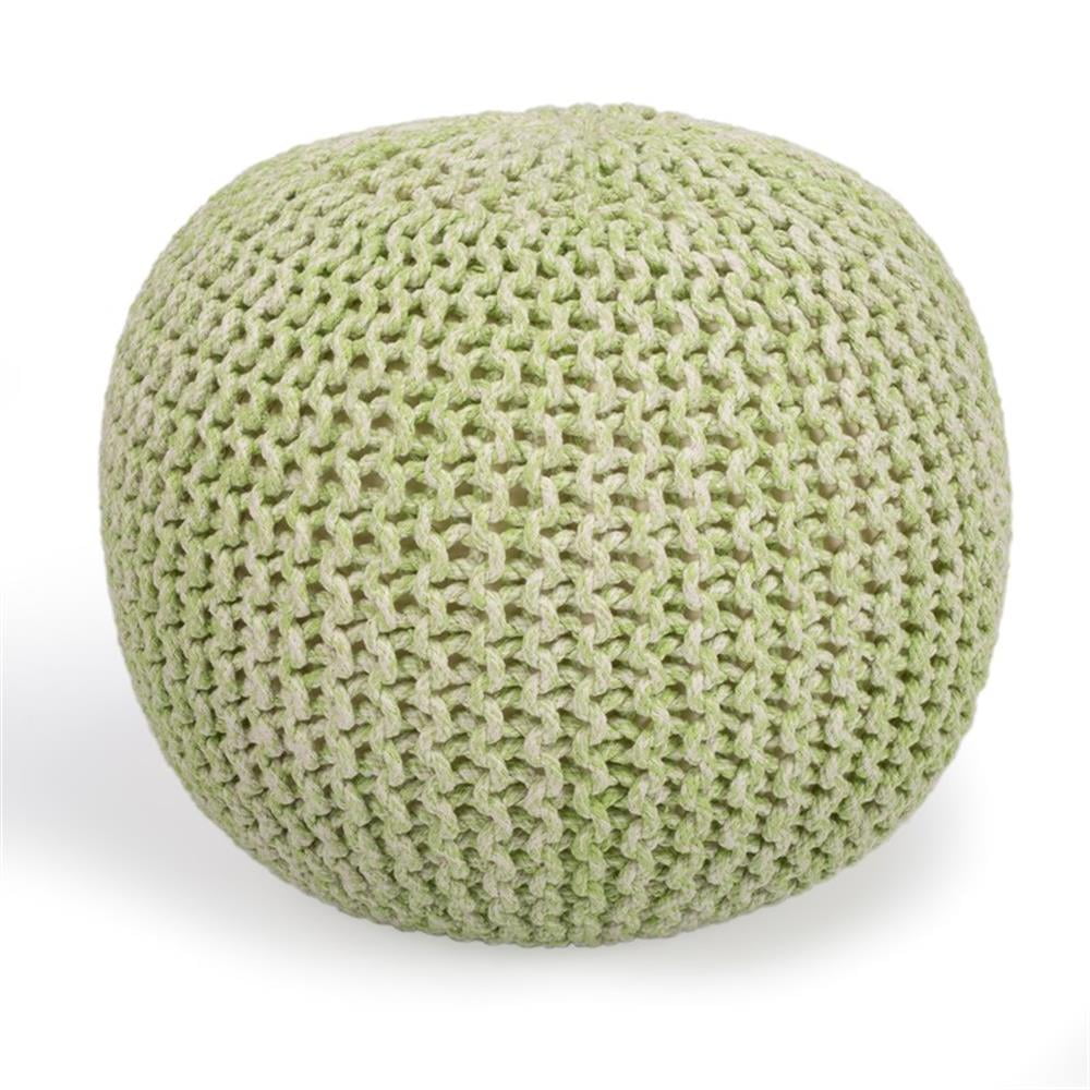 Green Woven Cotton Round Pouf with Storage