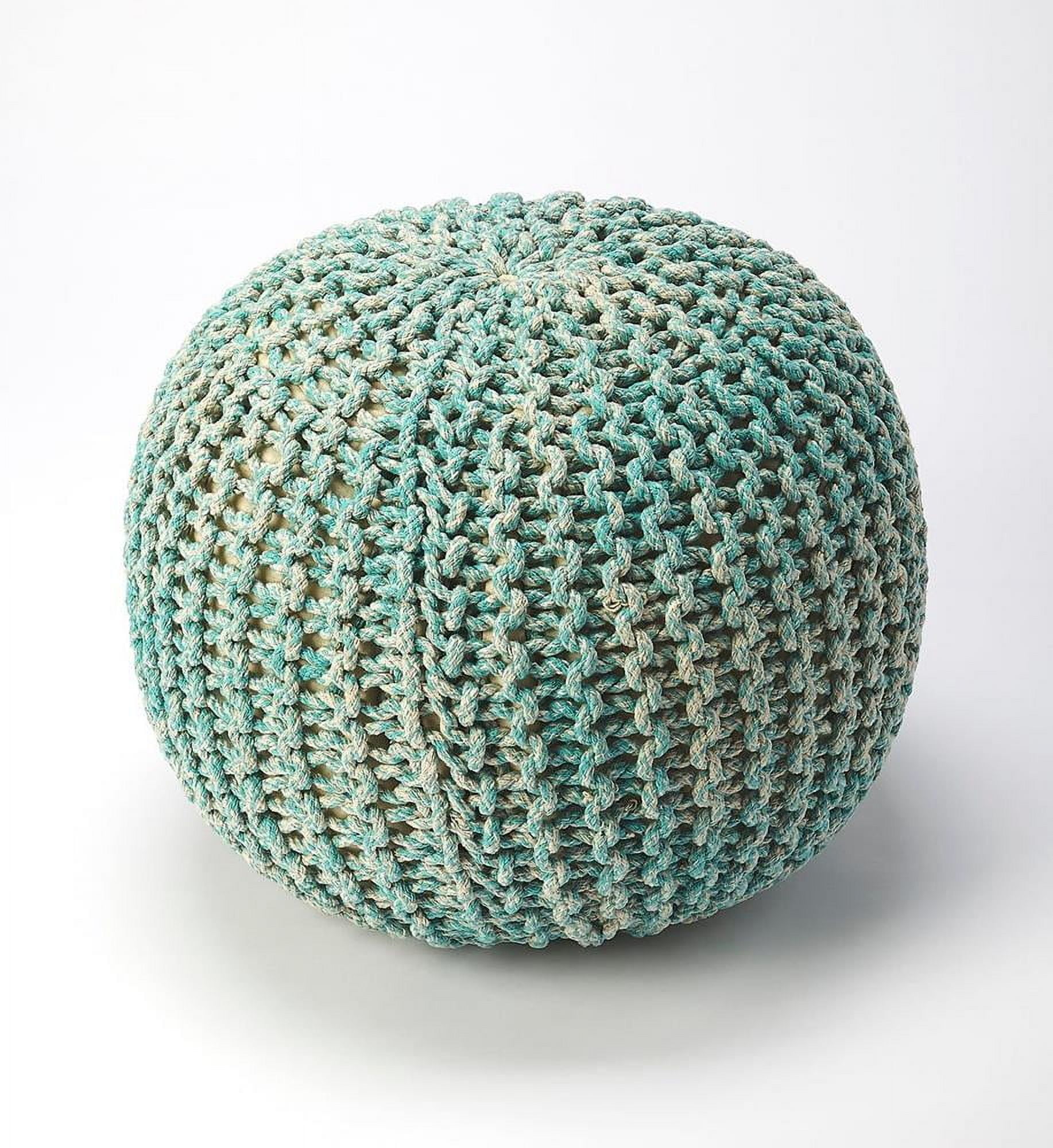 Green Woven Cotton Round Pouf with Storage