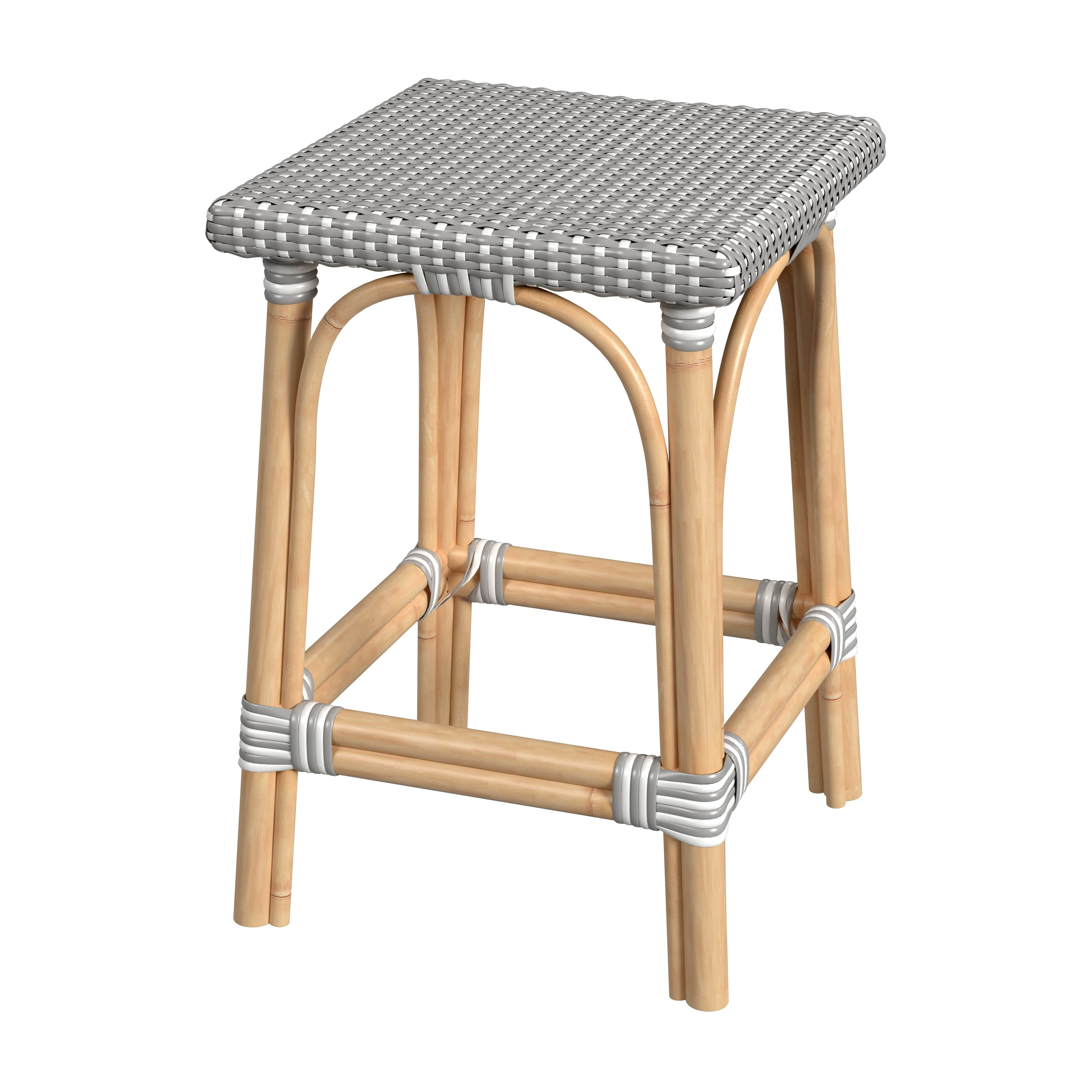 Riviera Gray and White 24" Rattan Backless Counter Stool