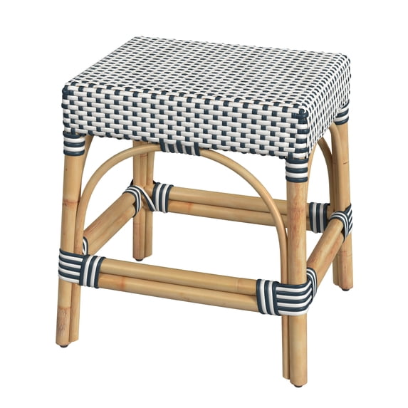 Butler Specialty Company Robias Rattan 18" Dining Stool - White / Navy