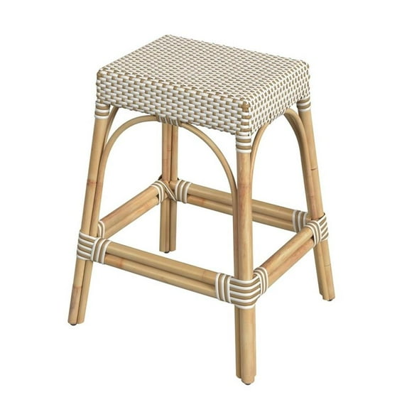 Butler Specialty Company Robias Rattan 24.5" Counter Stool - White And Tan Dot