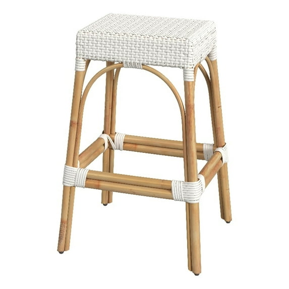 Butler Specialty Company Robias Rectangular Rattan 30" Bar Stool - Glossy White