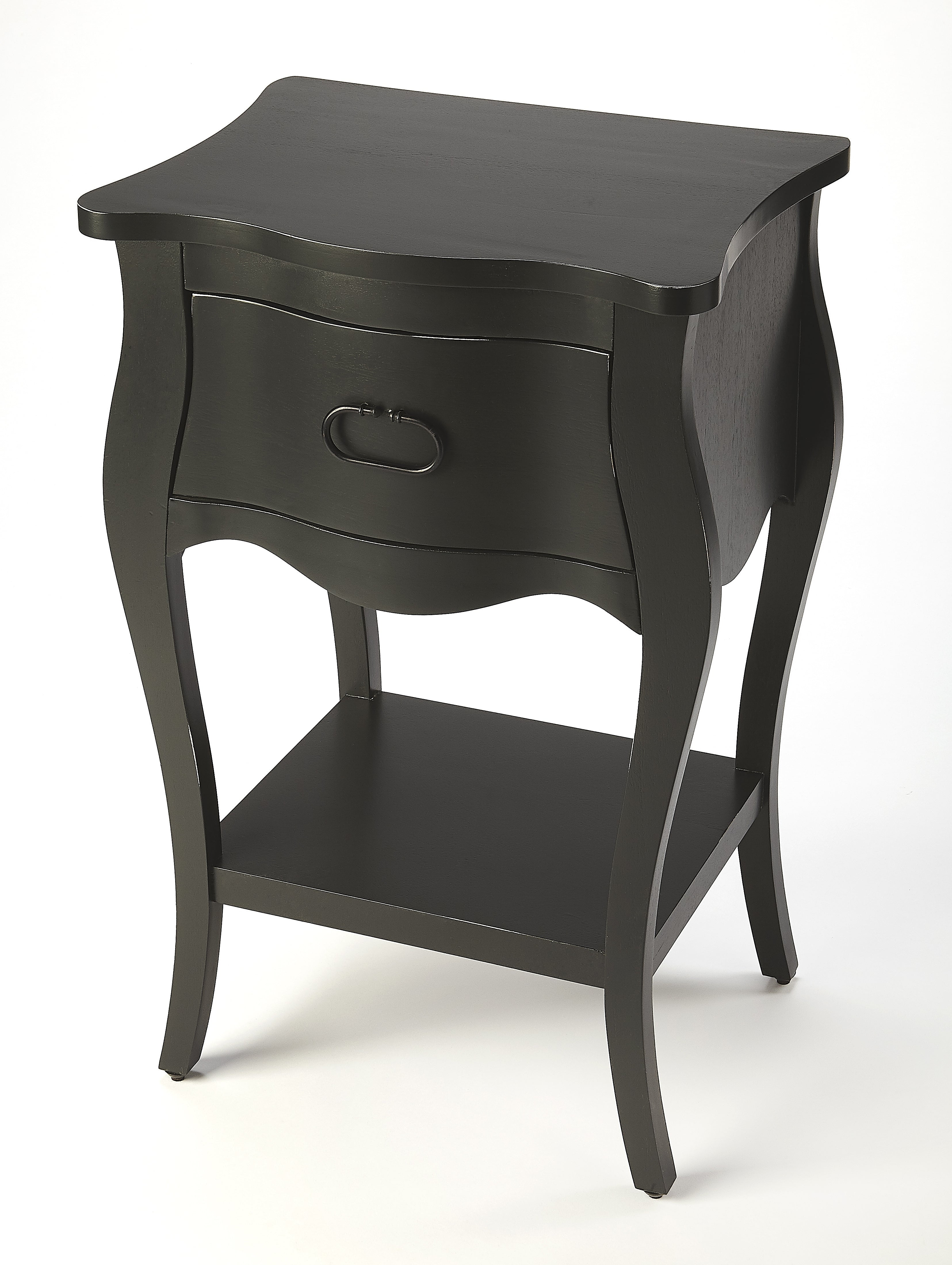 Rochelle Mahogany Black Nightstand with Iron Hardware and Shelf