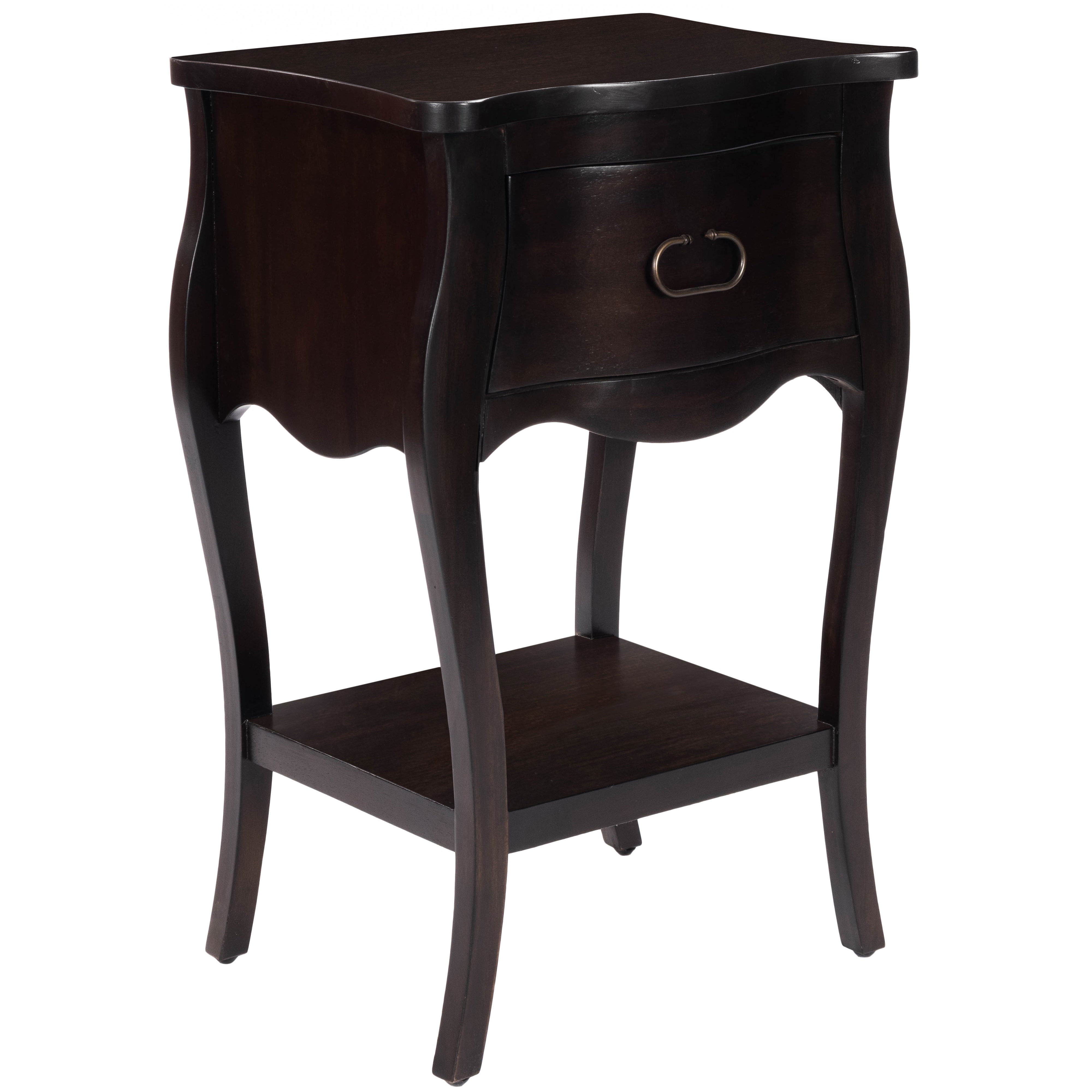 Rochelle Curvy Mahogany Veneer Nightstand with Shelf