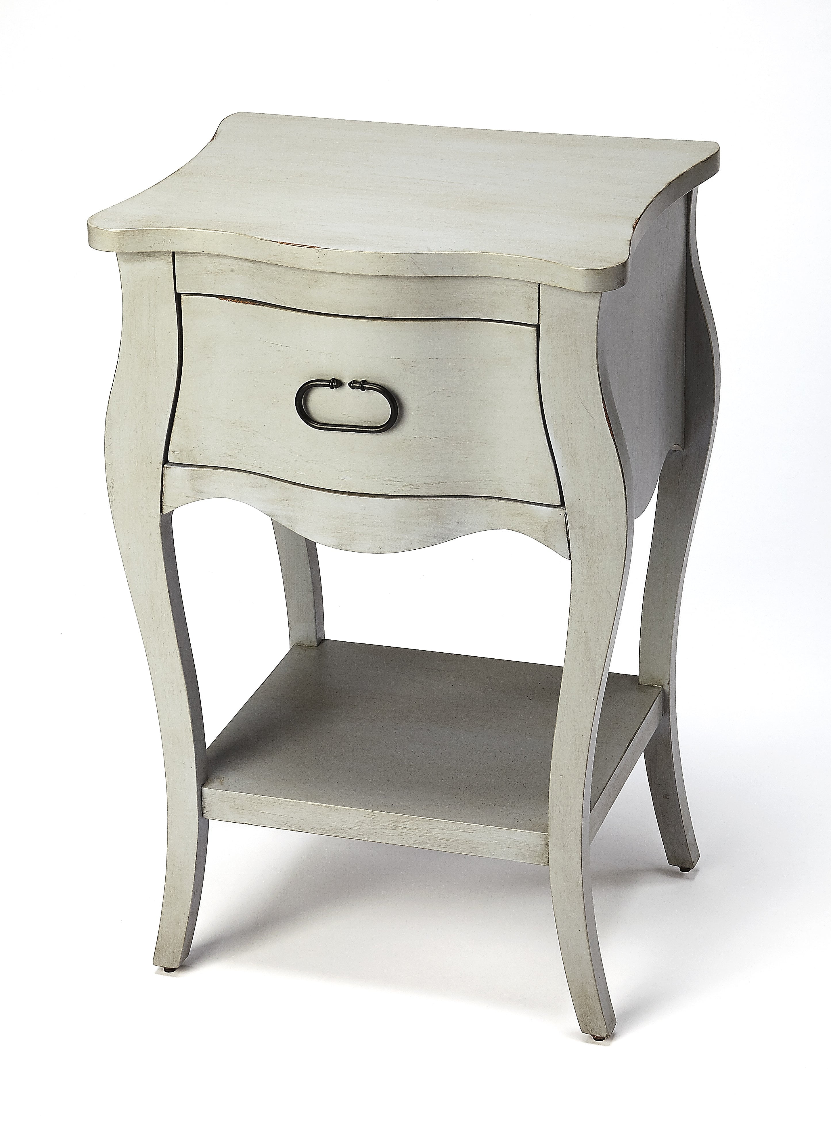 Esmerelda Mahogany Veneer Curvy 1-Drawer Nightstand with Shelf