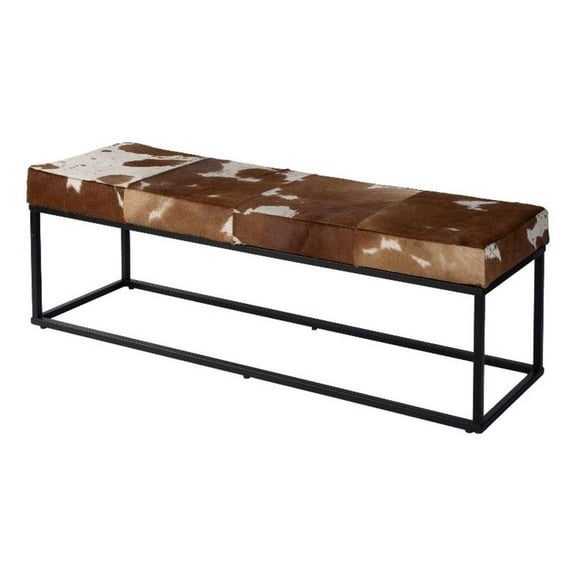 Butler Specialty Company Stinson 54"W Leather-Iron Accent Bench-Brown & White