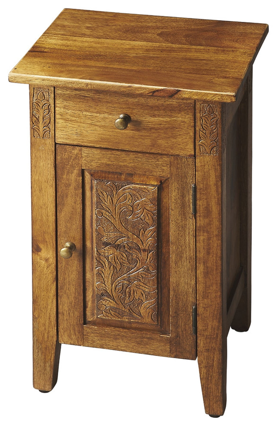Amber Warmth Mango Wood and Brass Detailed Storage End Table