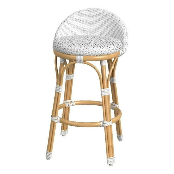 Butler Specialty Company Tobias 24" Outdoor Rattan Low Back Counter Stool -White
