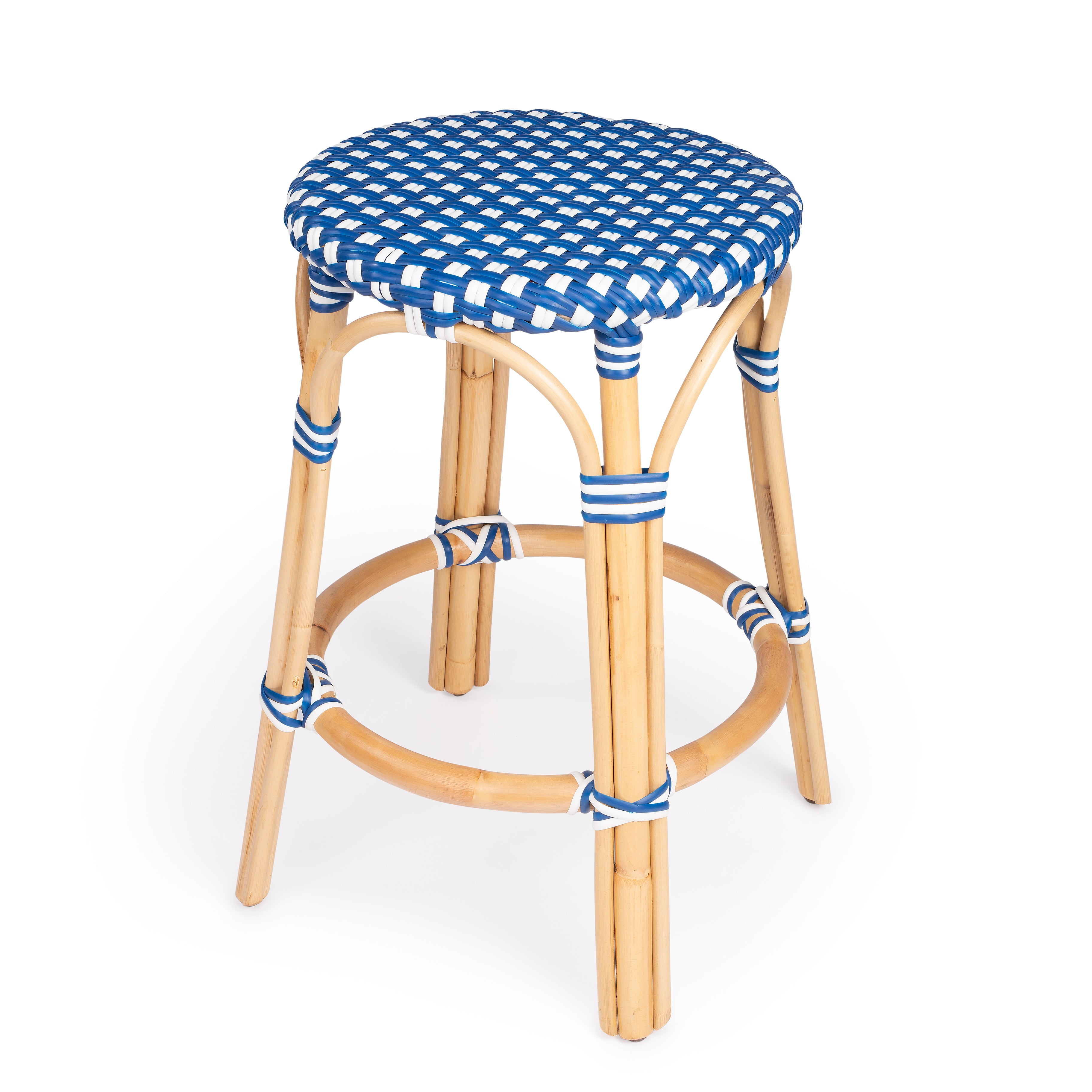 Butler Tobias Blue & White Rattan Counter Stool