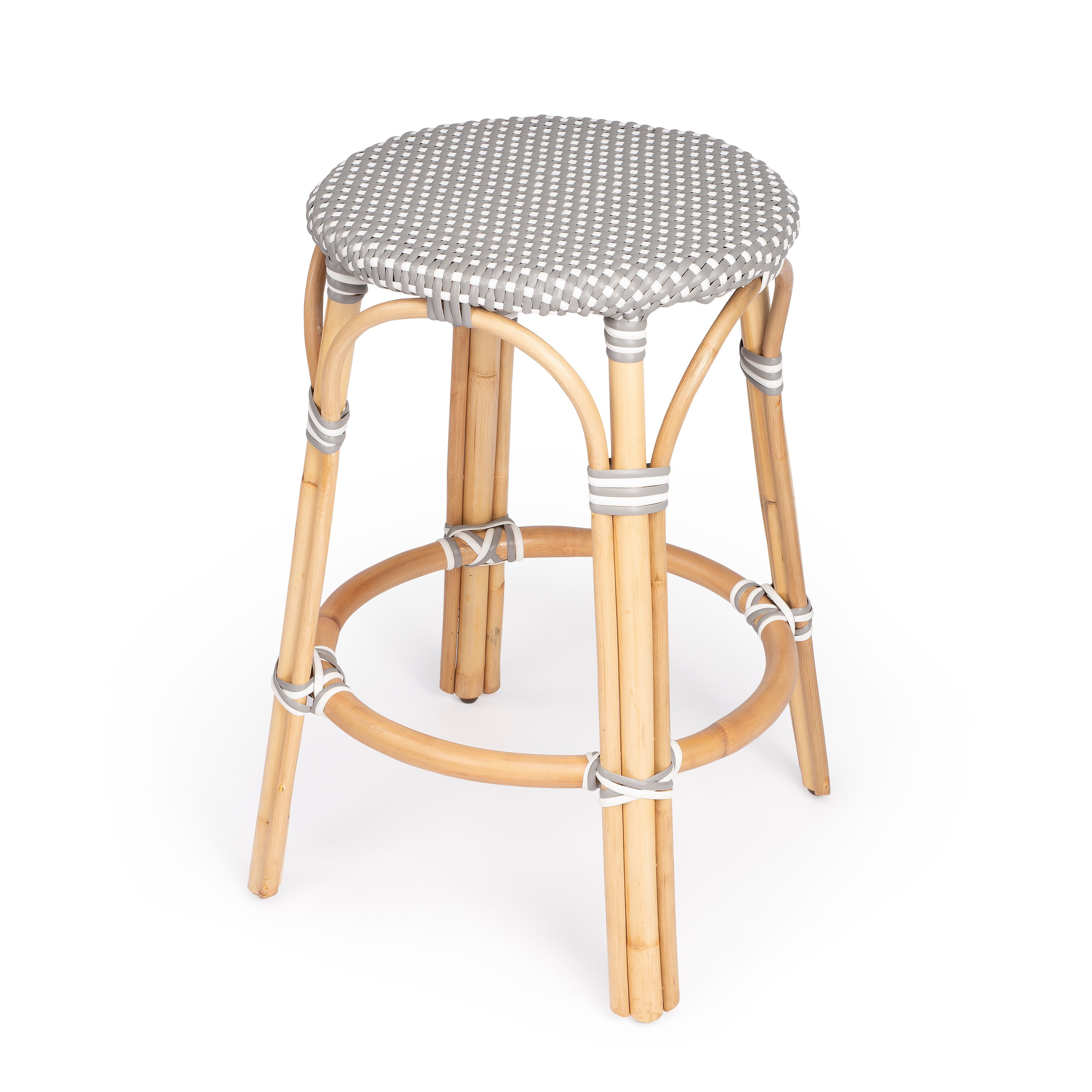Côte d'Azur Inspired Gray & White Rattan Counter Stool