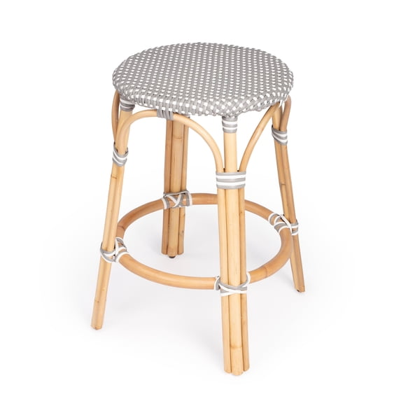 Butler Specialty Company Tobias Rattan Round 24" Counter Stool - Gray And White