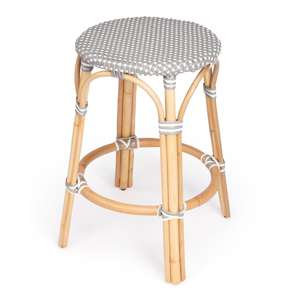 Côte d'Azur Inspired Gray & White Rattan Counter Stool