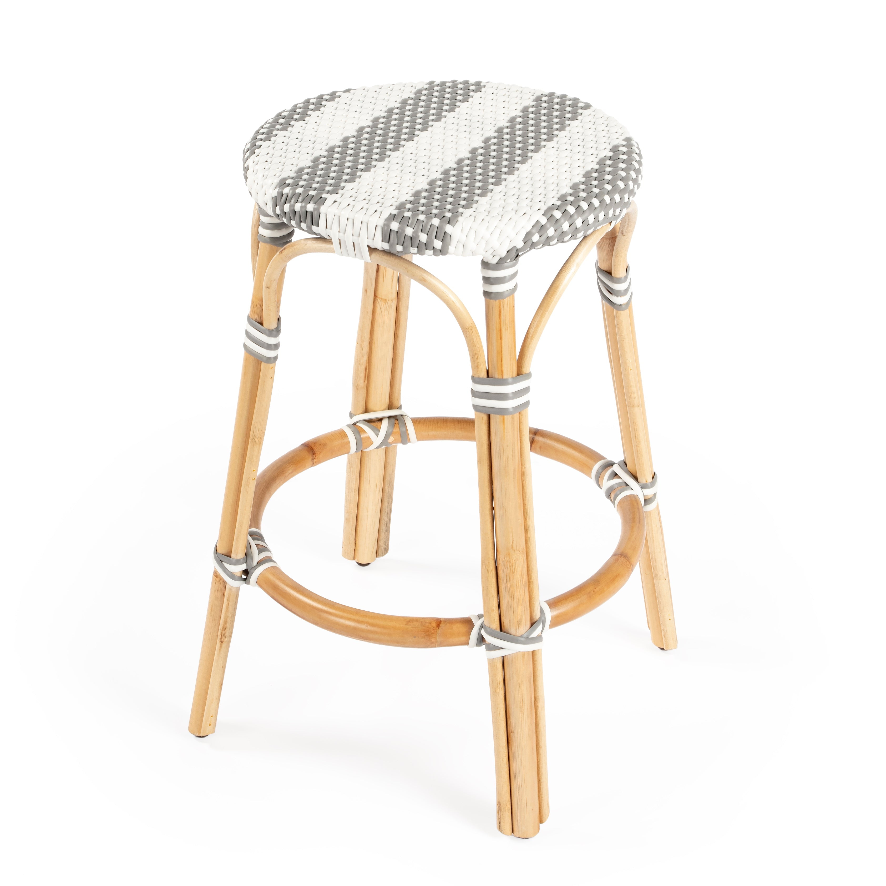 Tobias Grey & White Bent Rattan Coastal Counter Stool