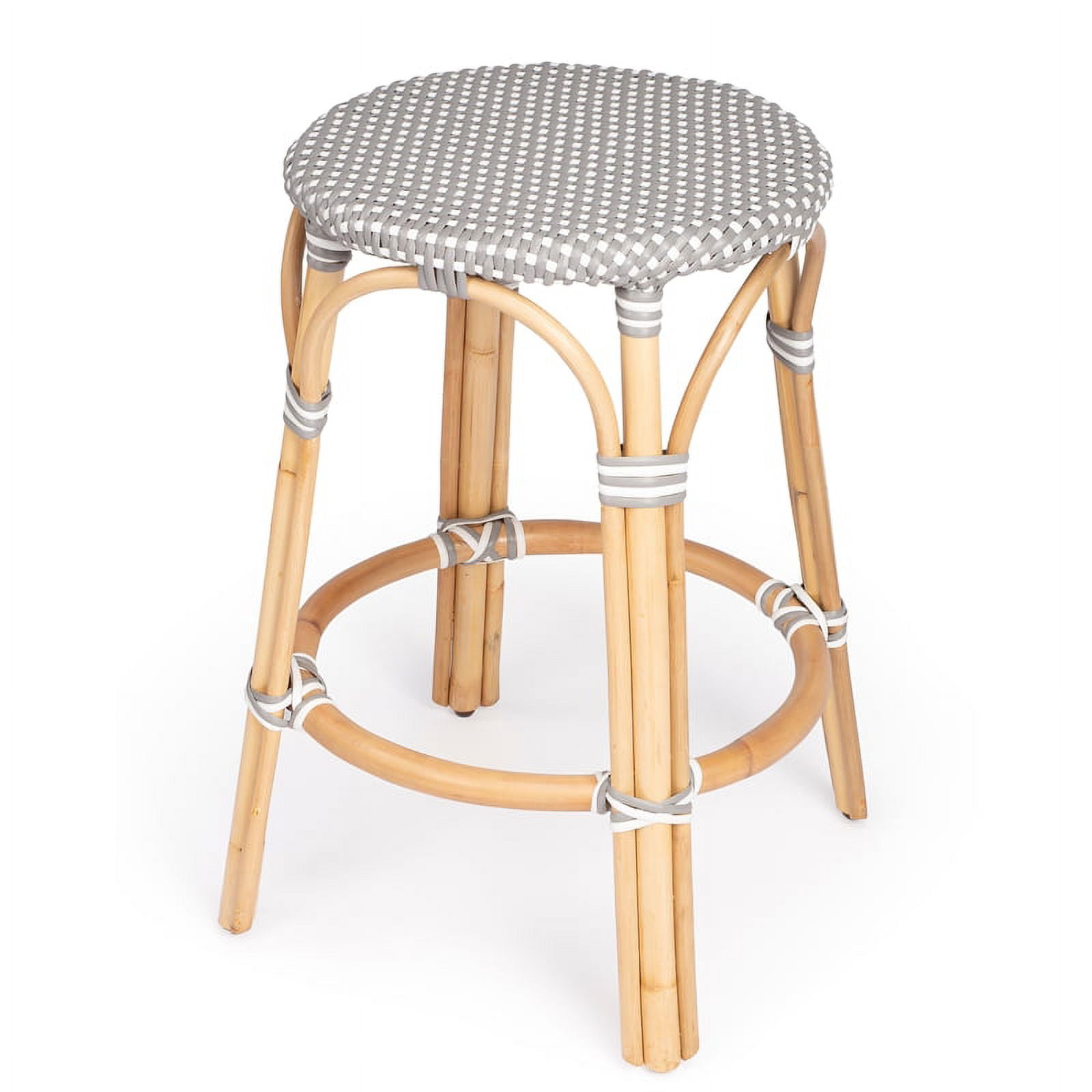 Côte d'Azur Inspired Gray & White Rattan Counter Stool