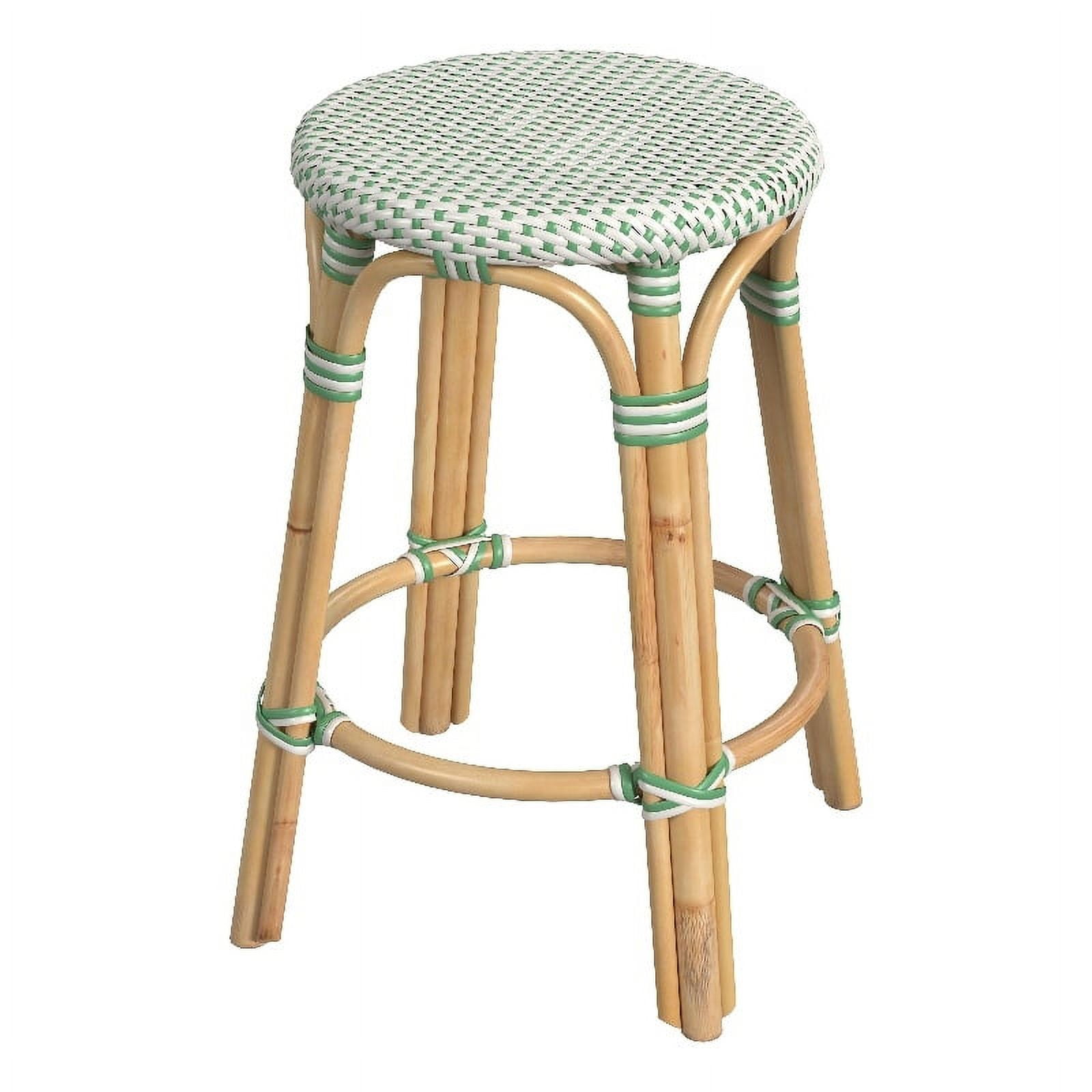 Butler Specialty Company Tobias Rattan Round 24" Counter Stool - White And Green