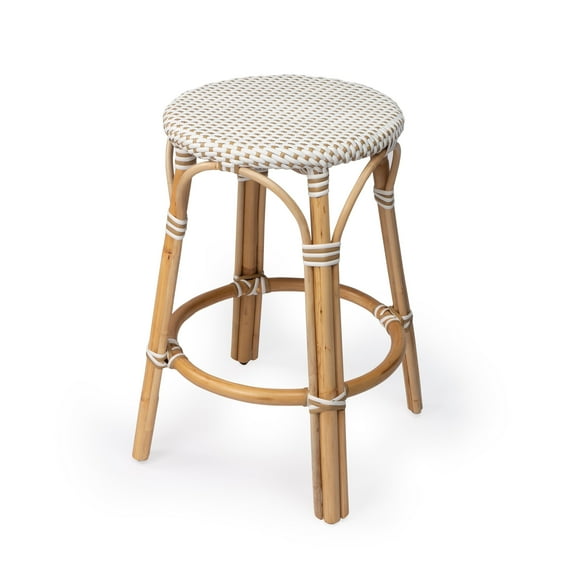 Butler Specialty Company Tobias Rattan Round 24" Counter Stool - White And Tan