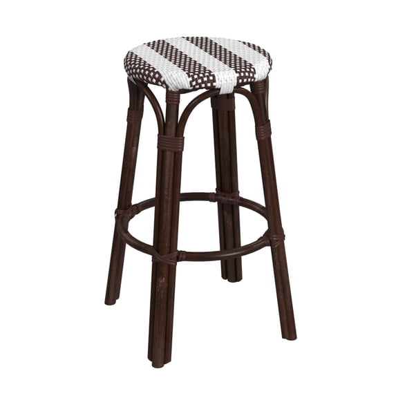 Butler Specialty Company Tobias Round Rattan 30" Bar Stool -White & Brown Stripe