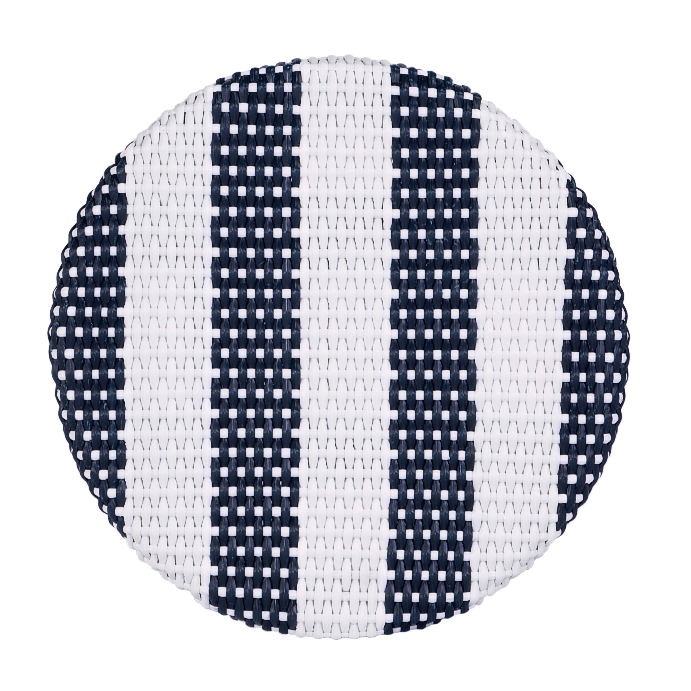 Blue and White Rattan Backless 30" Bar Stool