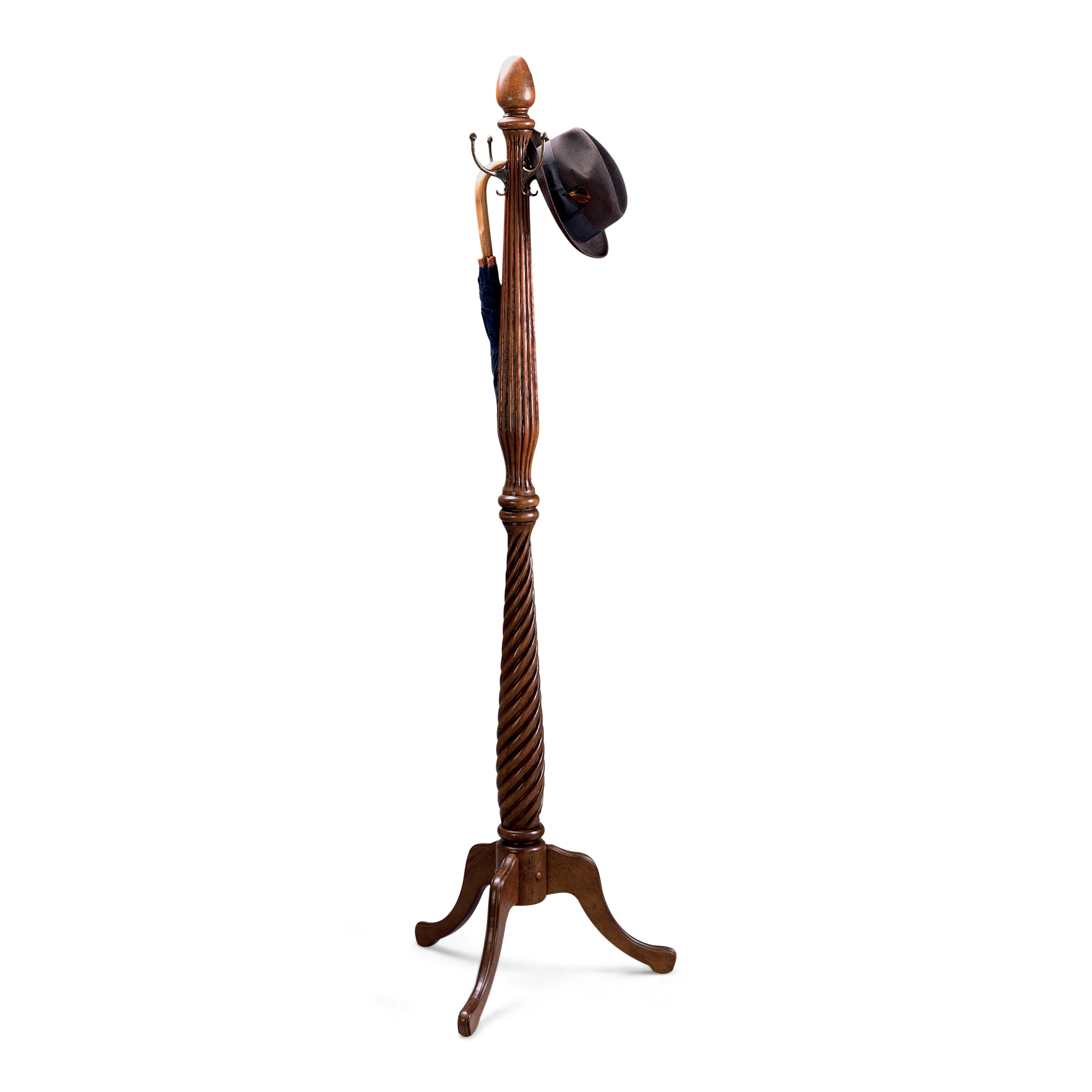 Traditional Cherry Wood Coat Rack with Brass Hooks