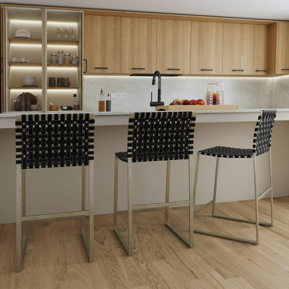 Butler Specialty Company Urban 25" Woven Leather Counter Stool In Black