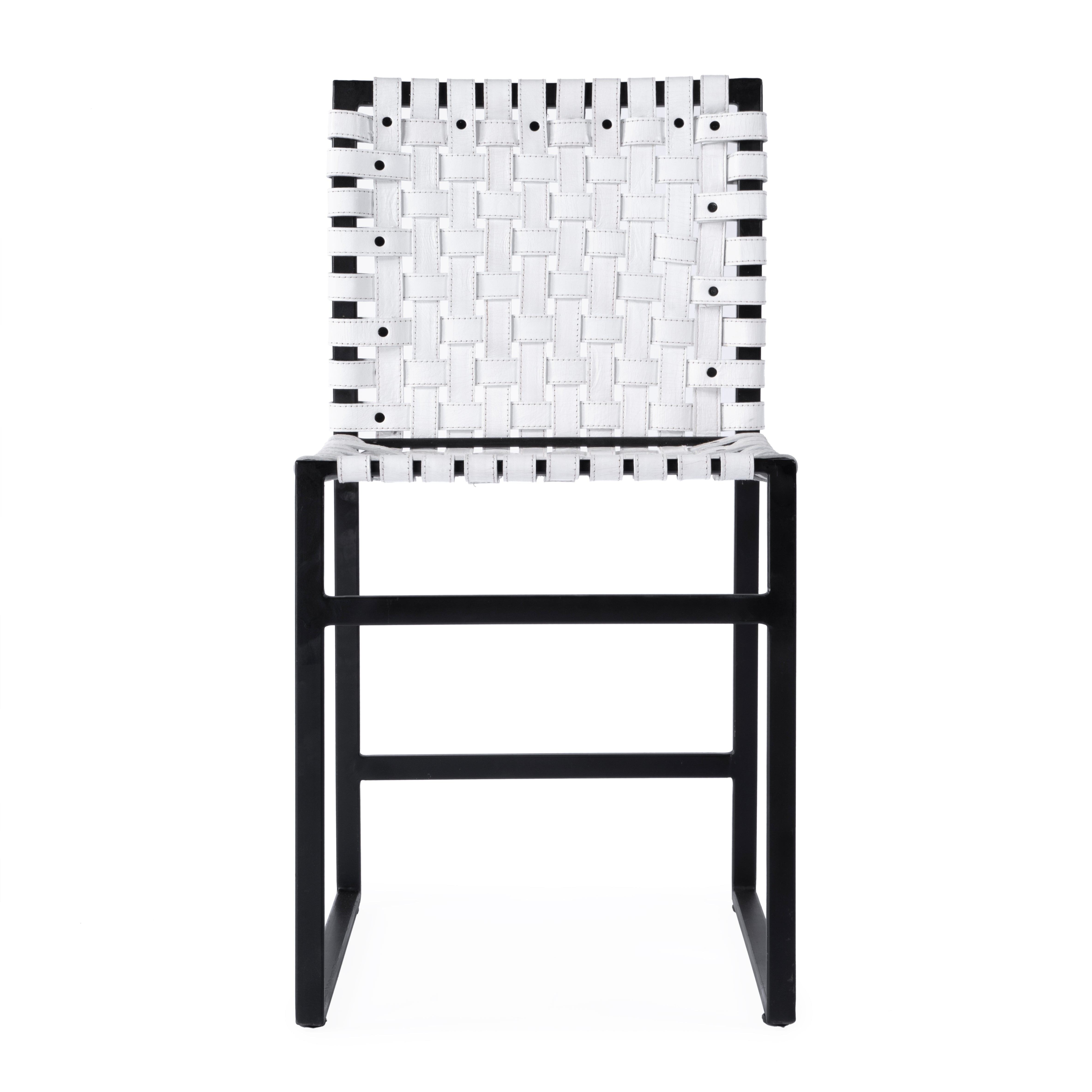 White Woven Leather and Metal Industrial Side Chair