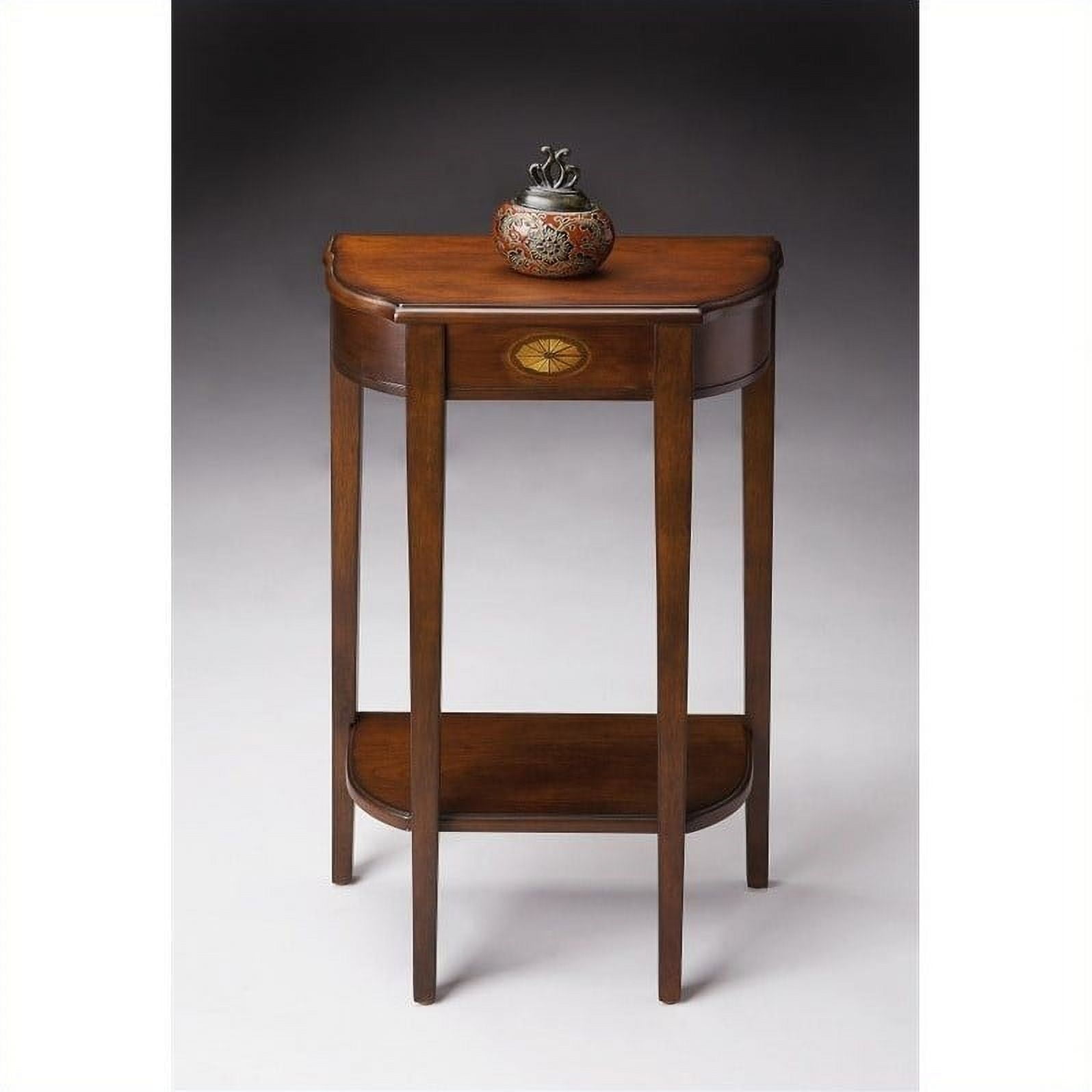 Cherry Wood Demilune Console Table with Storage