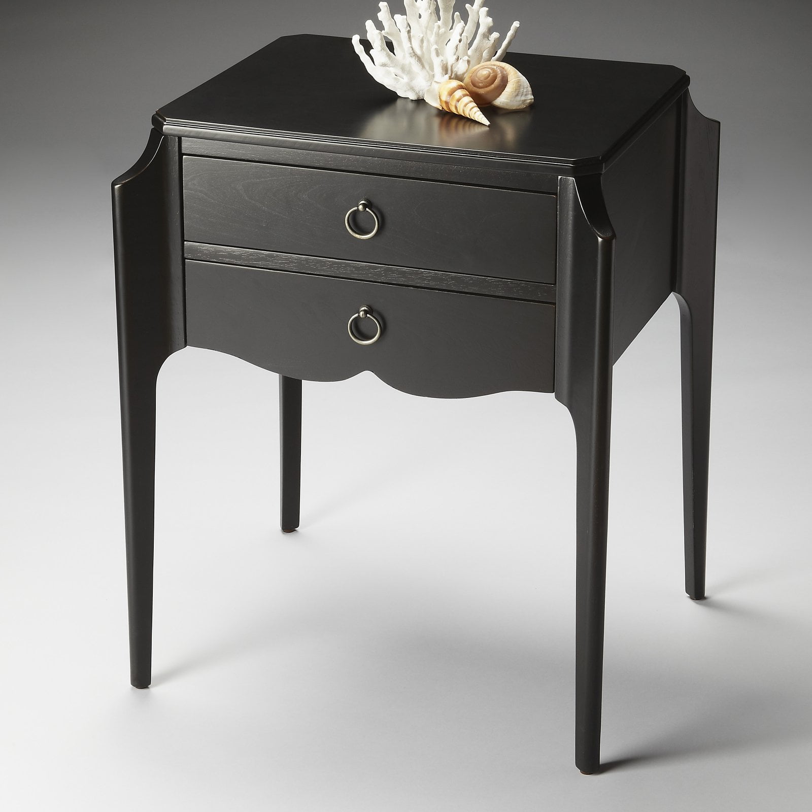 Black Licorice Wood Nightstand with Storage Drawers