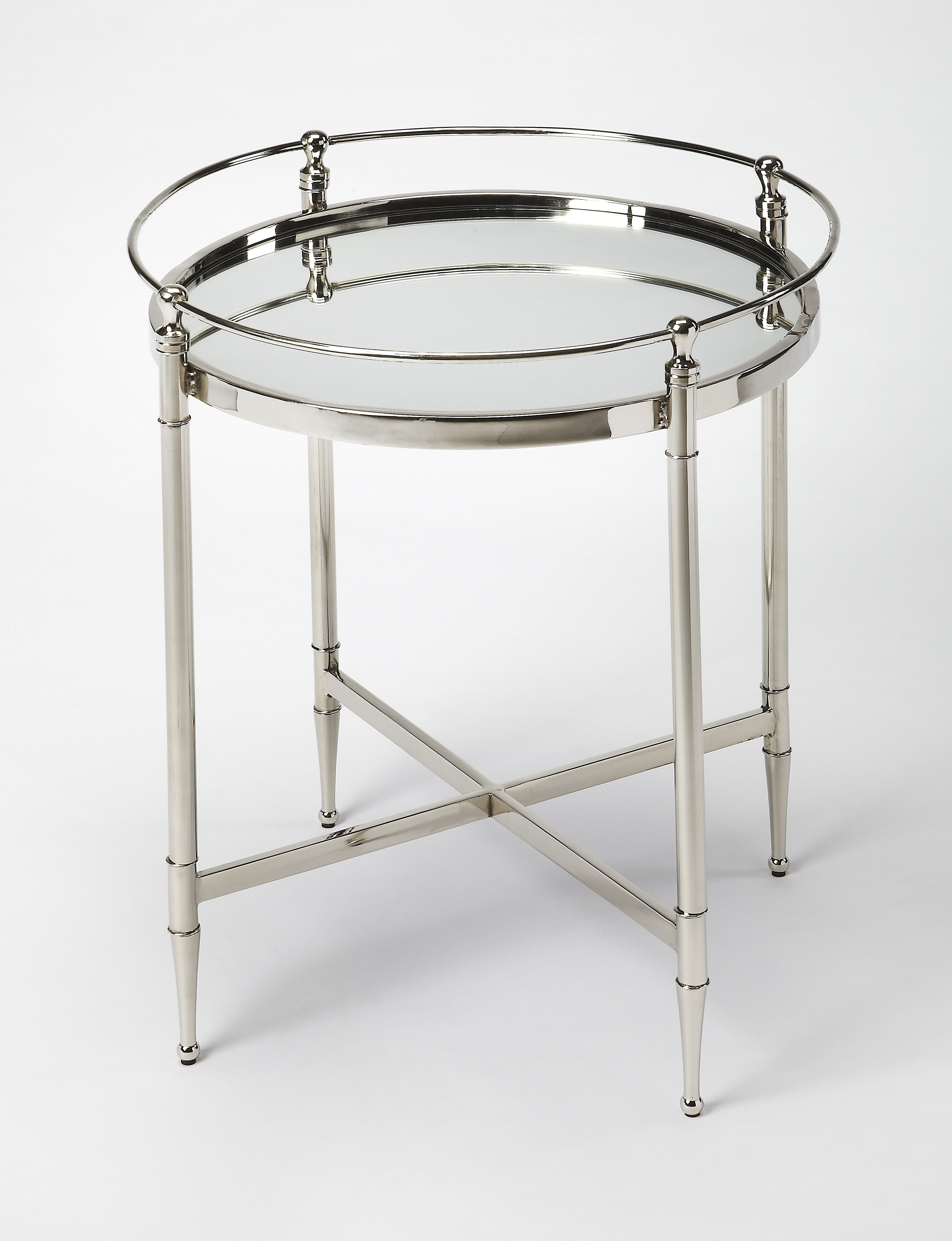 Crosby Round Mirrored Glass and Metal Side Table