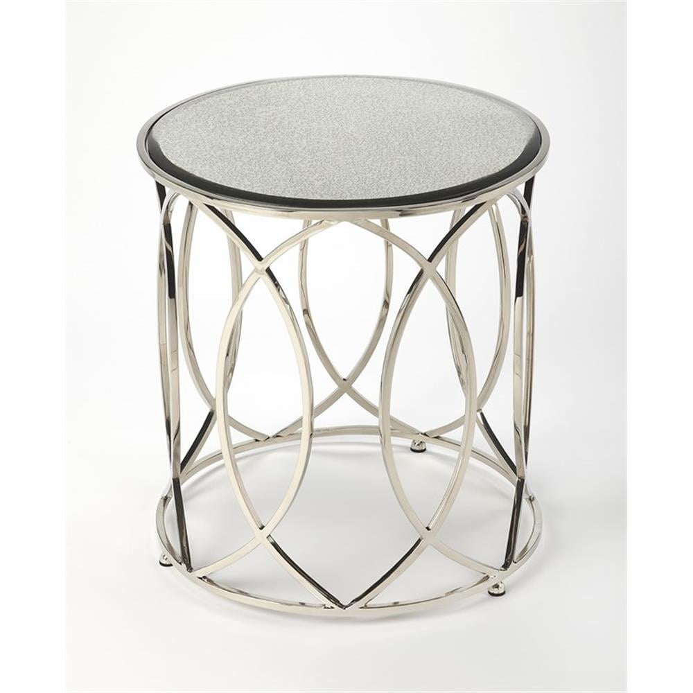 Interlaced Oval Rings Round Mirrored End Table in Polished Nickel