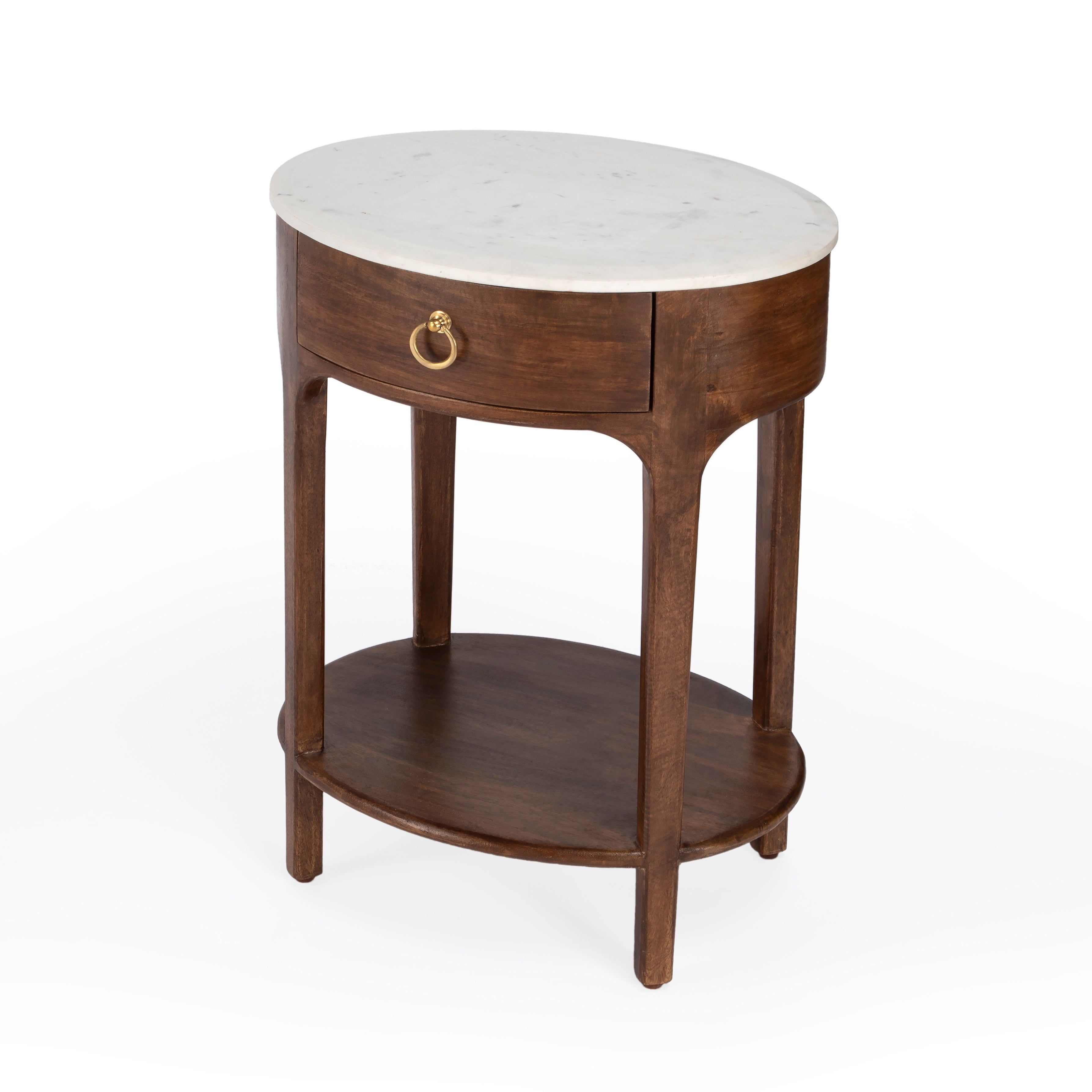 Butler Specialty Ellen 18.25"W Oval Marble & Wood Nightstand - Brown