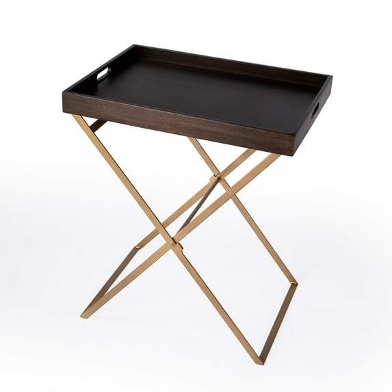 Butler Specialty Emma Brown Mango Wood And Gold Cross Legs Tray Table