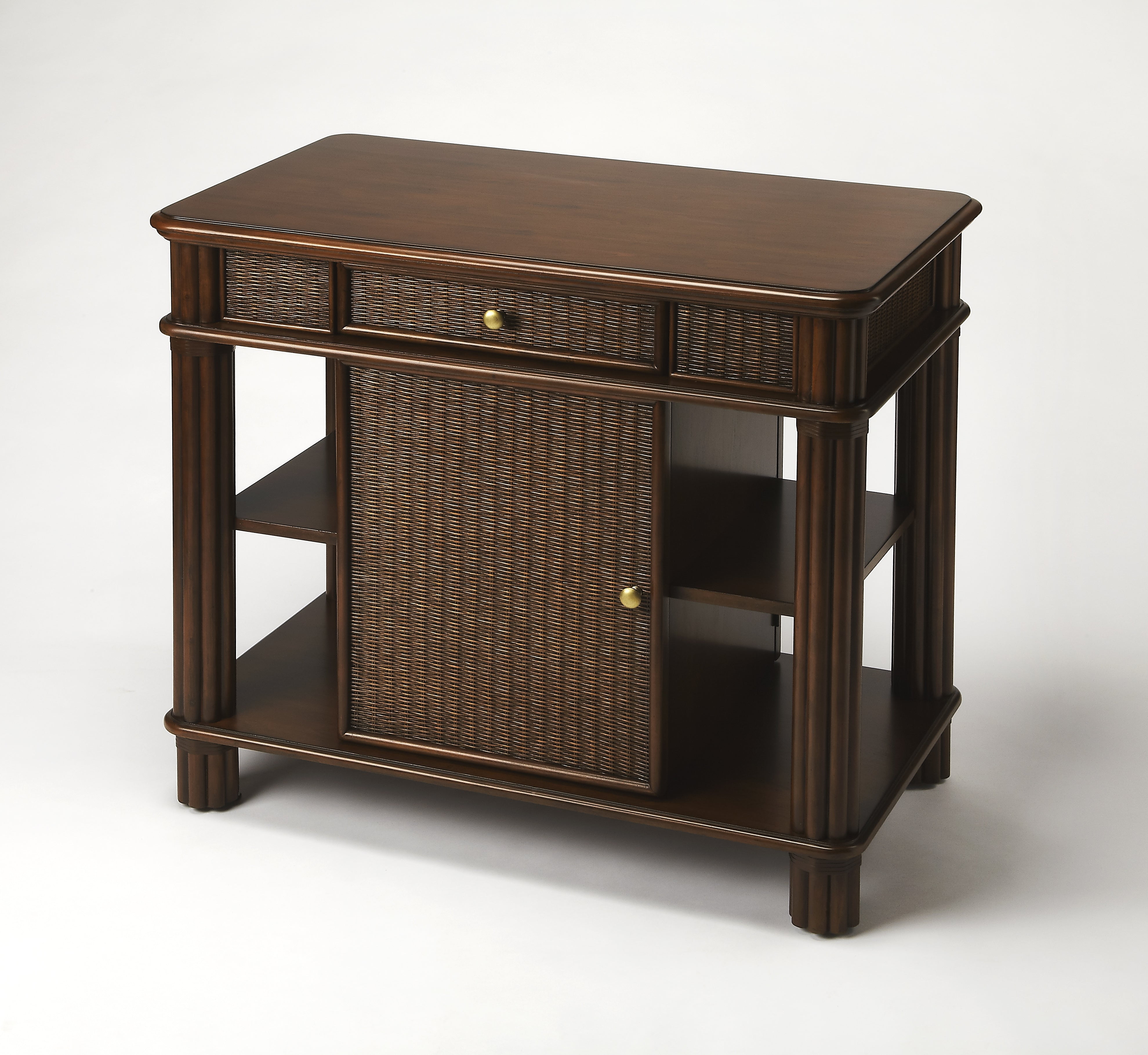 Cocoa Mahogany and Rattan 24"x36" Kitchen Island with Storage
