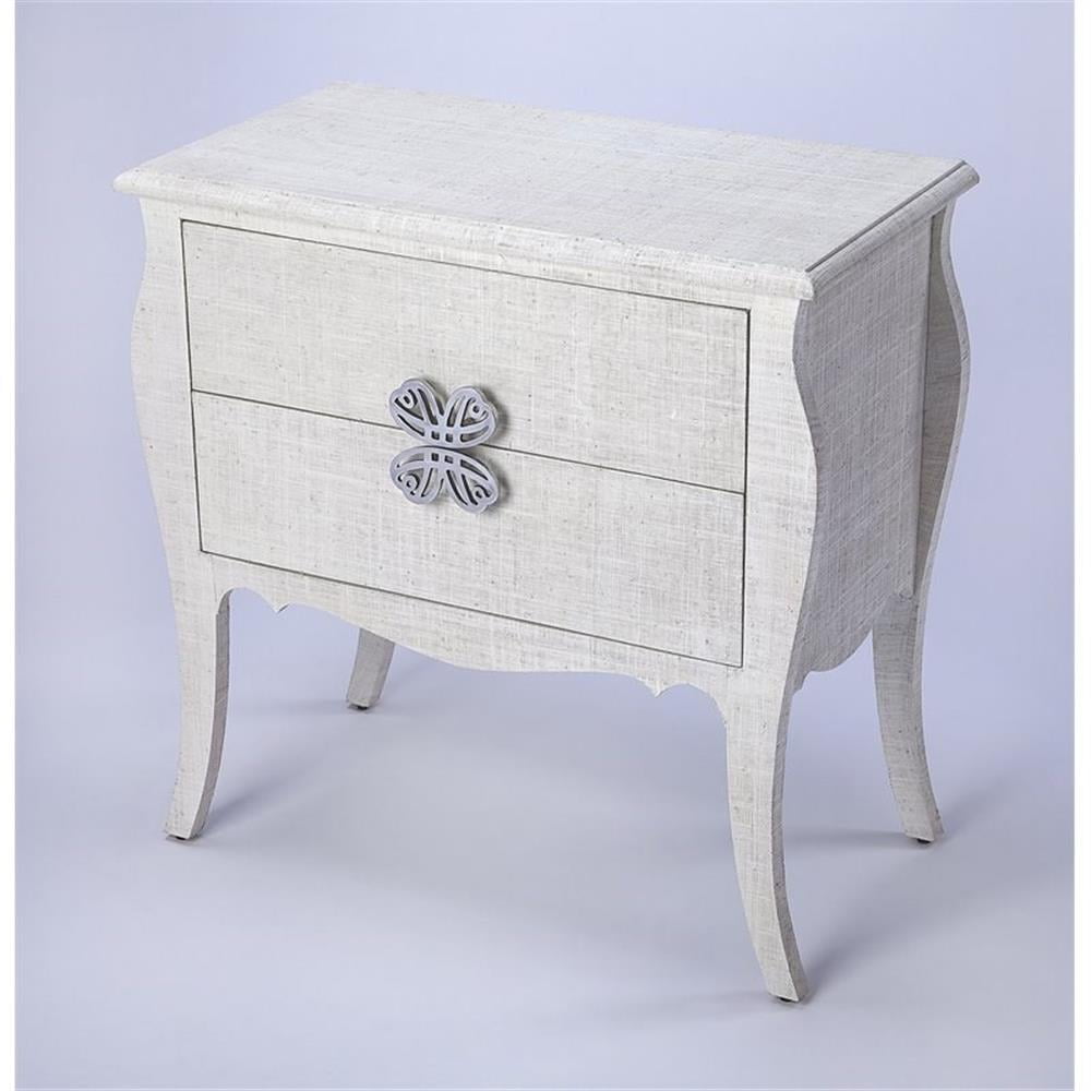 Felicia White Raffia Coastal Accent Chest with Butterfly Pulls