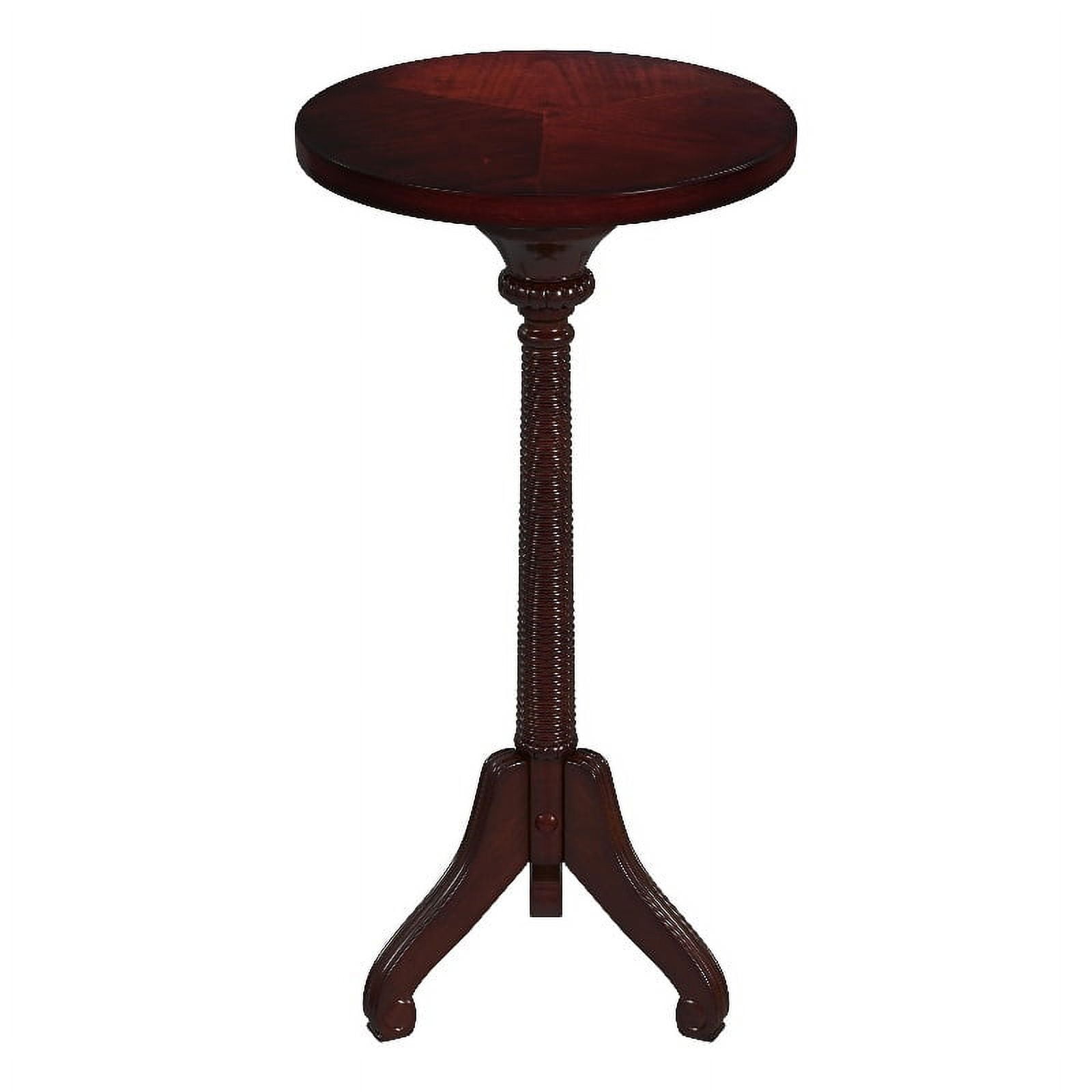 Cherry Brown Round Wood Pedestal Accent Table