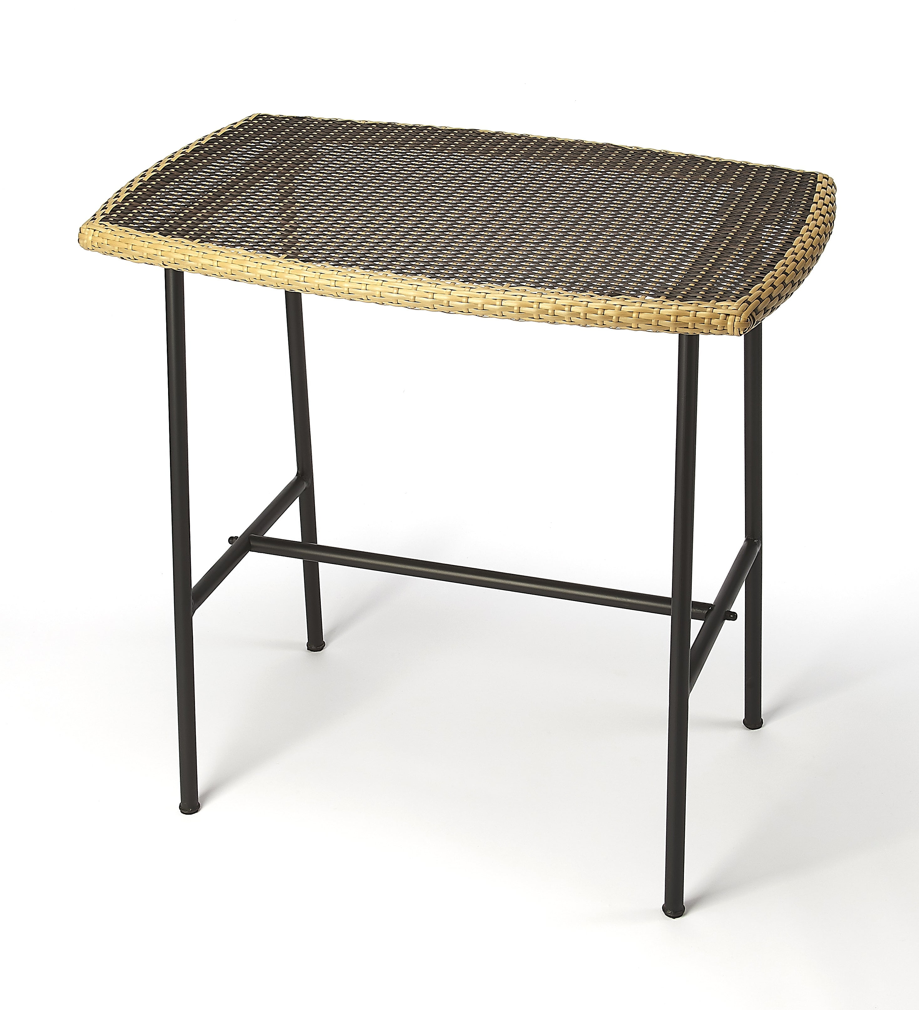 Brown and Black Rattan and Iron Outdoor Pub Table