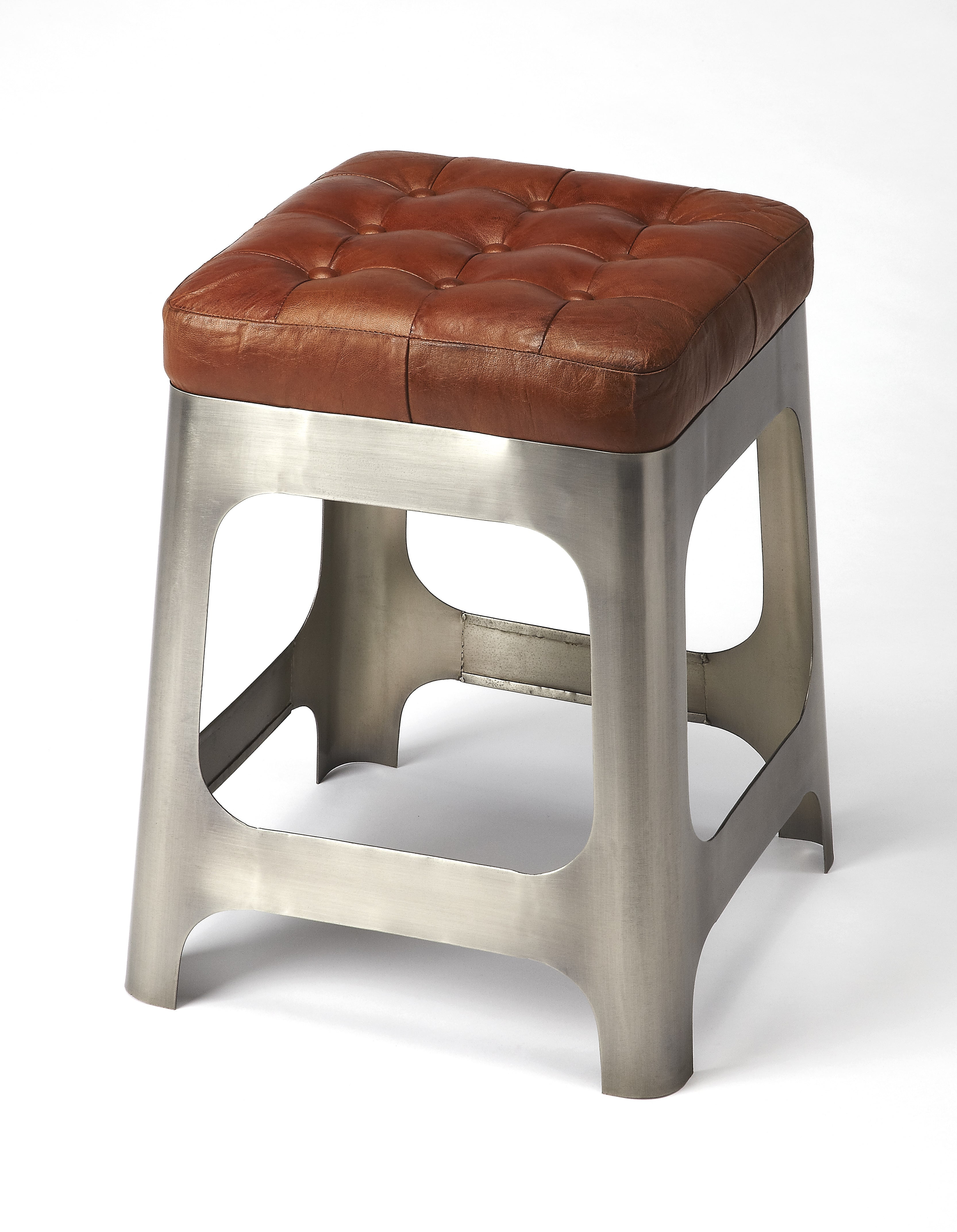 Rustic Loft 20" Brown Leather and Iron Counter Stool